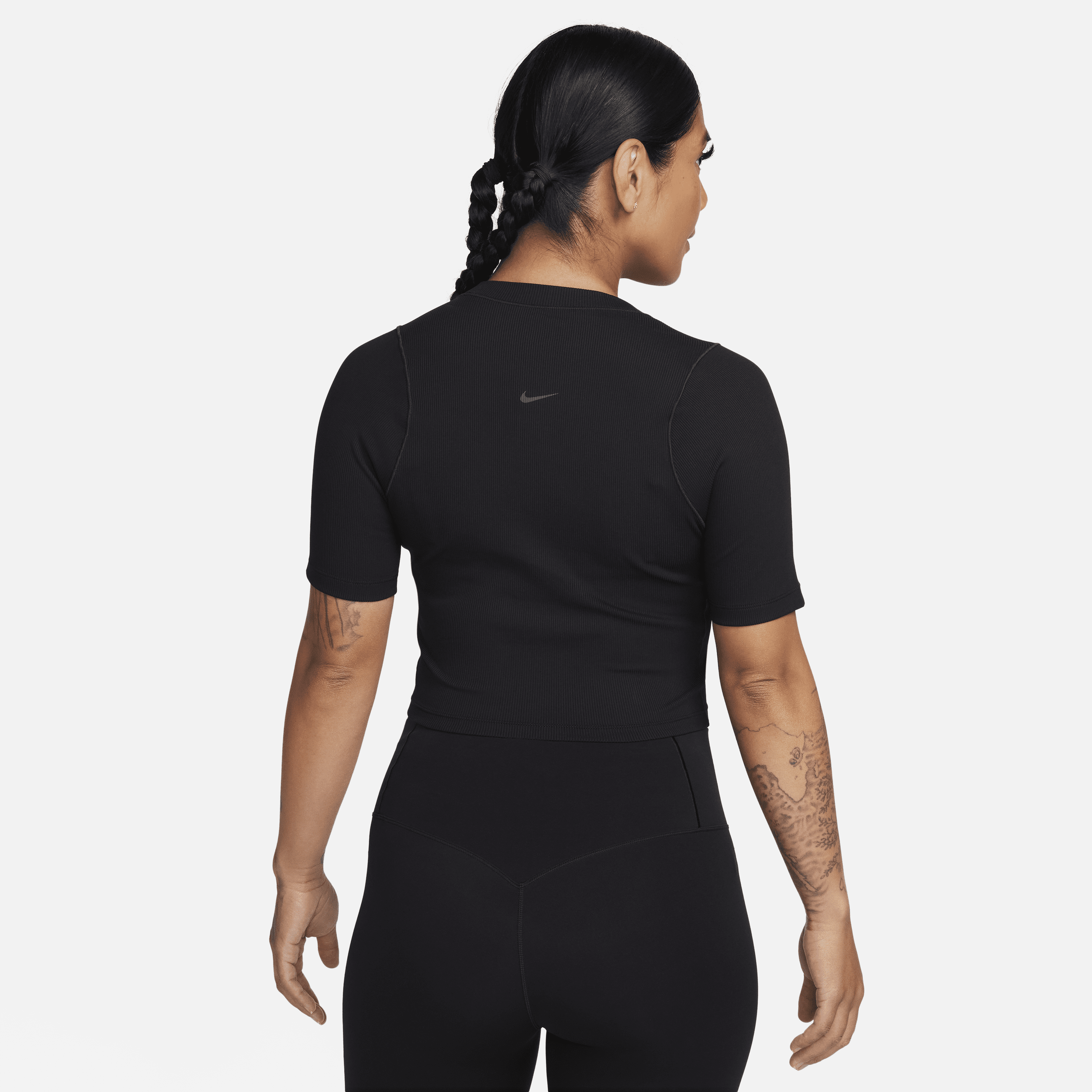 Nike Zenvy Dri-FIT croptop met korte mouwen voor dames Zwart