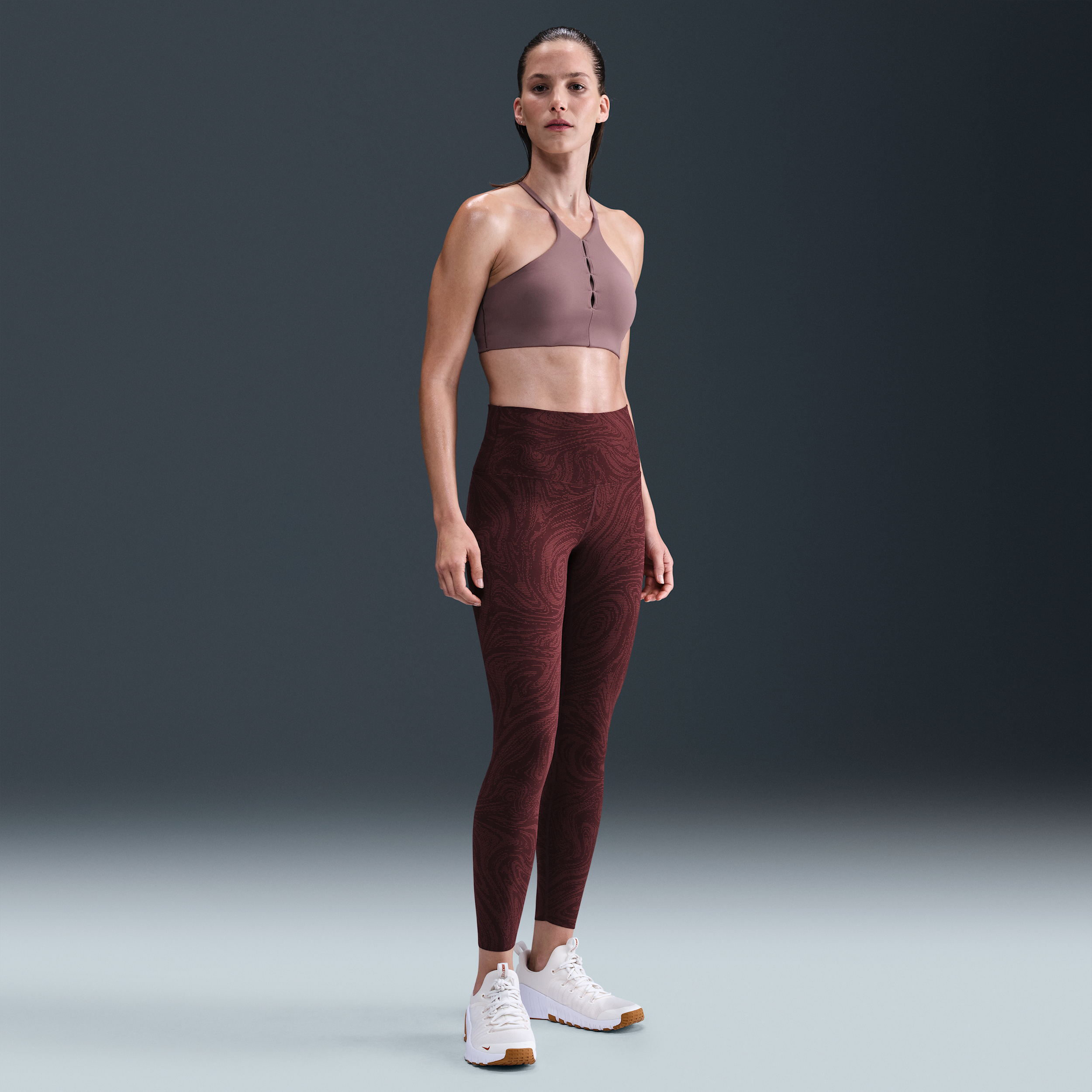 Nike Zenvy 7/8-legging met hoge taille en print voor dames - Rood