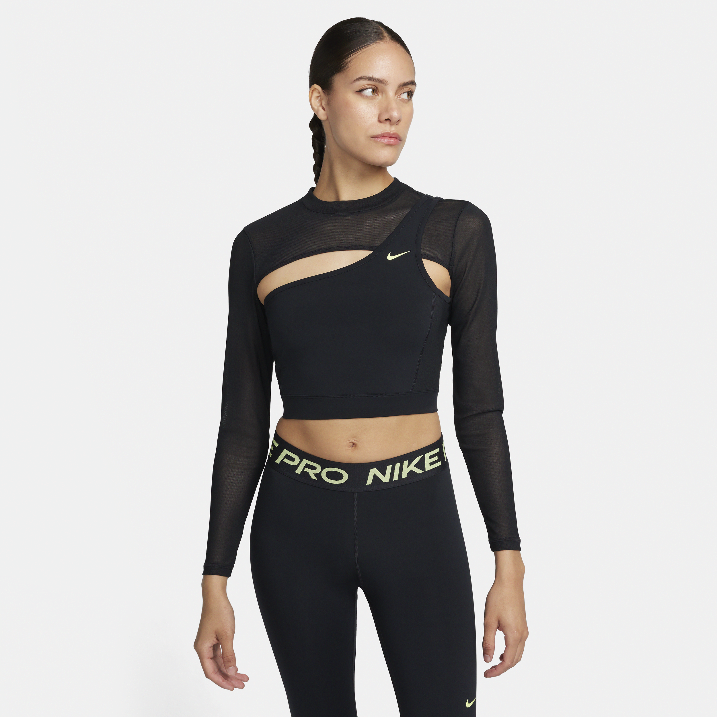 Nike Pro croptop met lange mouwen voor dames Zwart
