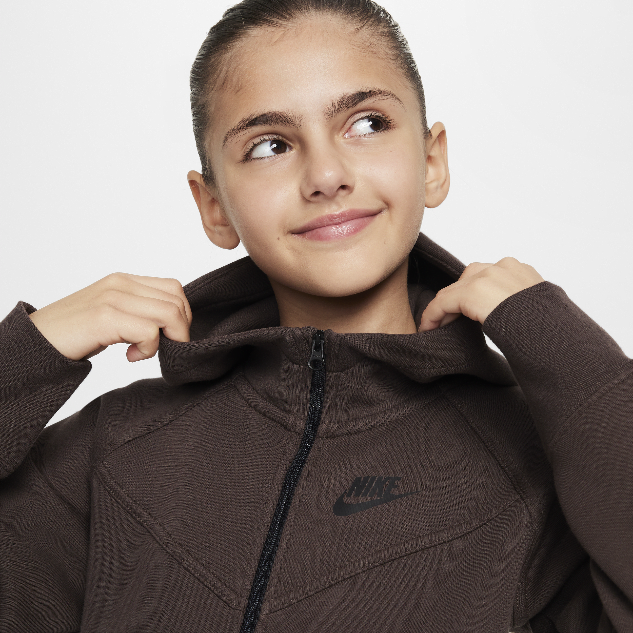 Nike Sportswear Tech Fleece Hoodie met rits over de hele lengte voor meisjes Bruin