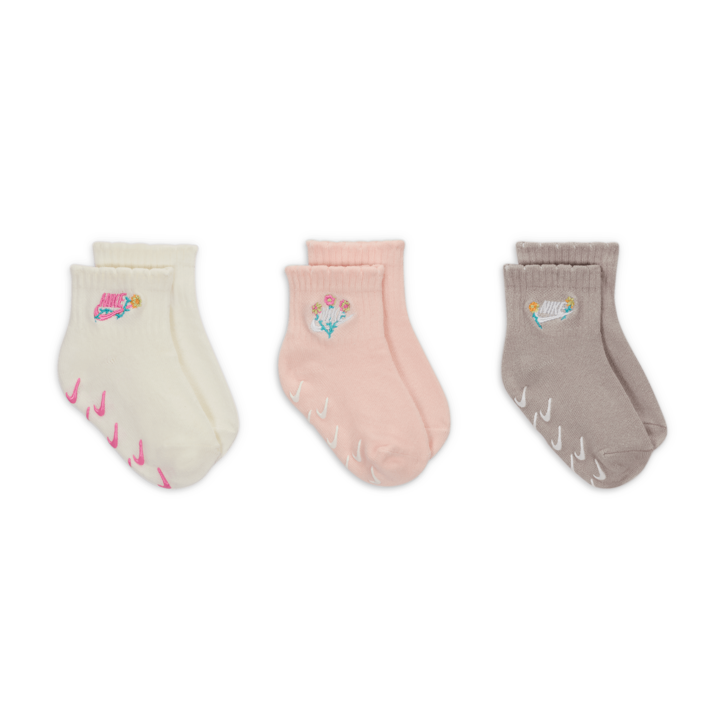 Nike Flowral sokken met anti-slip voor baby's (12-24 maanden) (3 paar) Wit