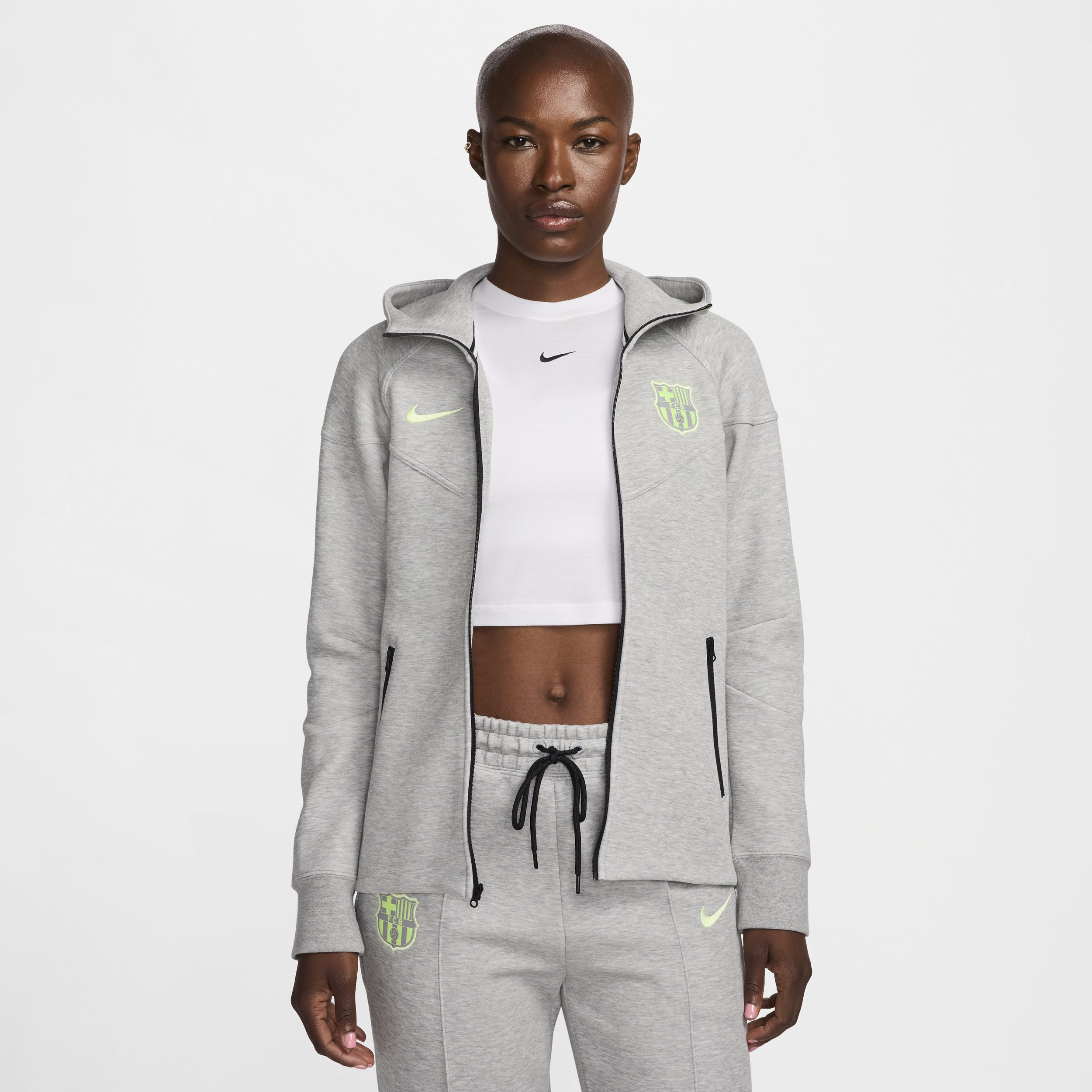 Nike FC Barcelona Tech Fleece Windrunner  voetbalhoodie met rits over de hele lengte voor dames - Grijs