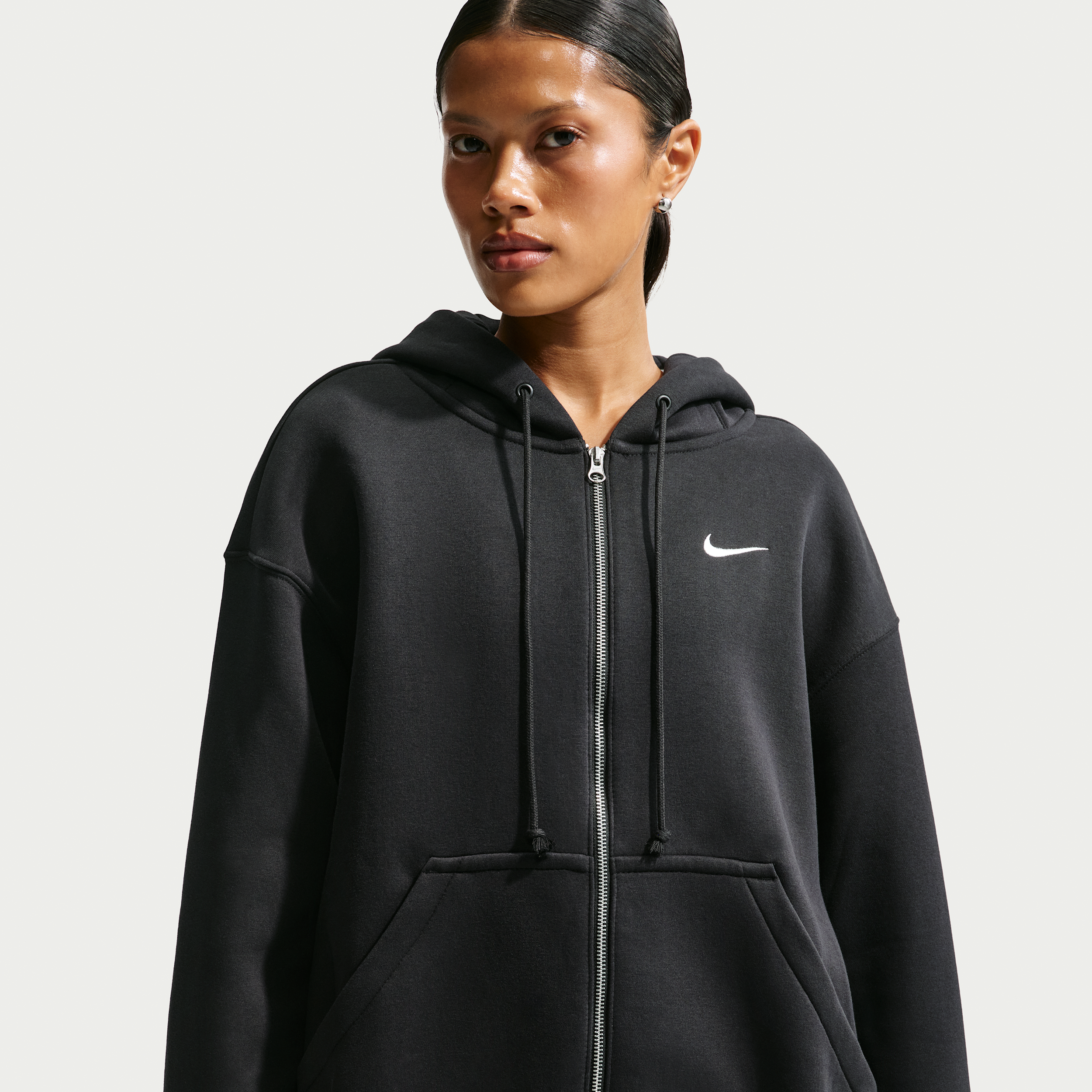 Thumbnail - Nike Phoenix Oversize-Damen-Hoodie mit durchgehendem Reißverschluss - Schwarz