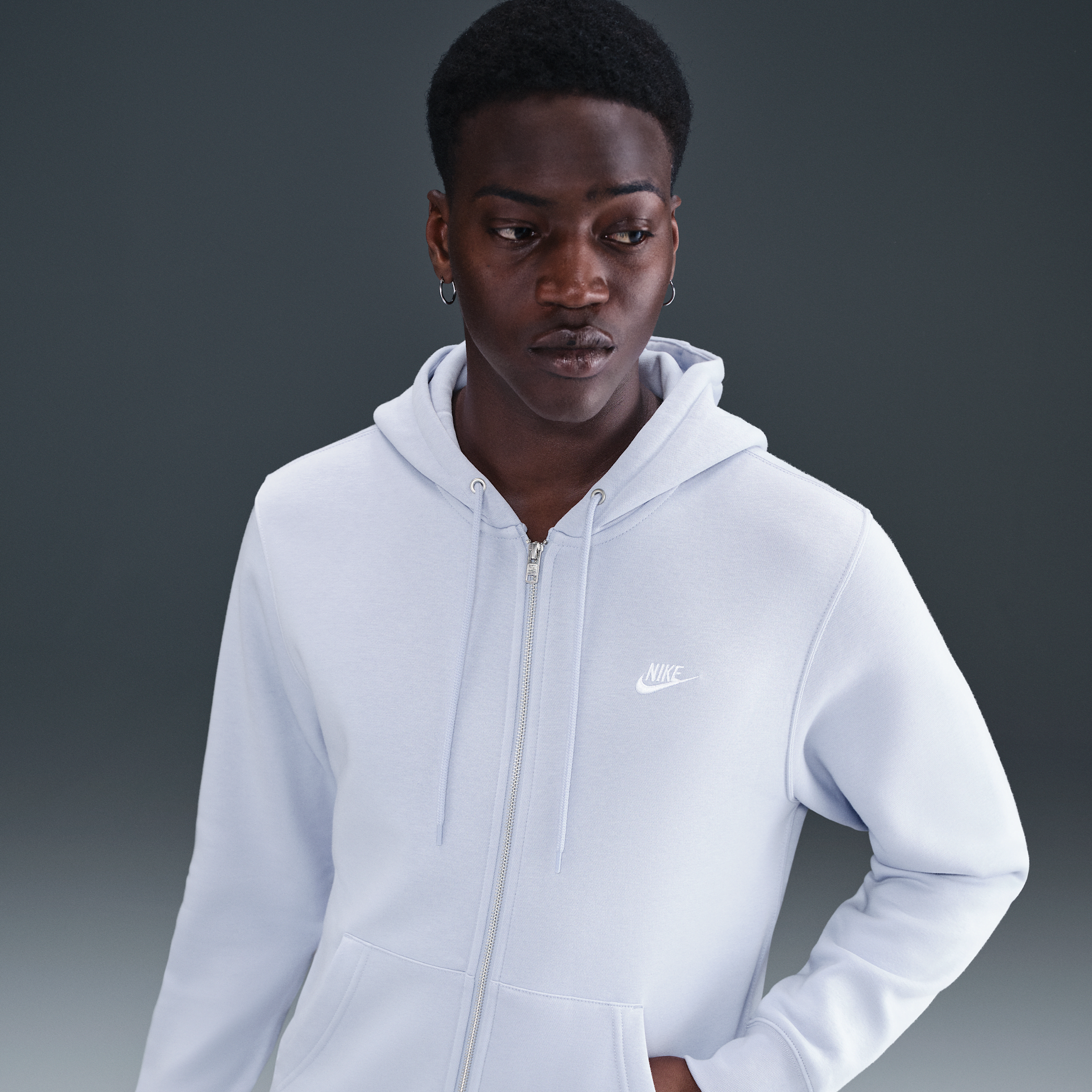 Thumbnail - Nike Club Fleece-Hoodie mit durchgehendem Reißverschluss (Herren) - Grau
