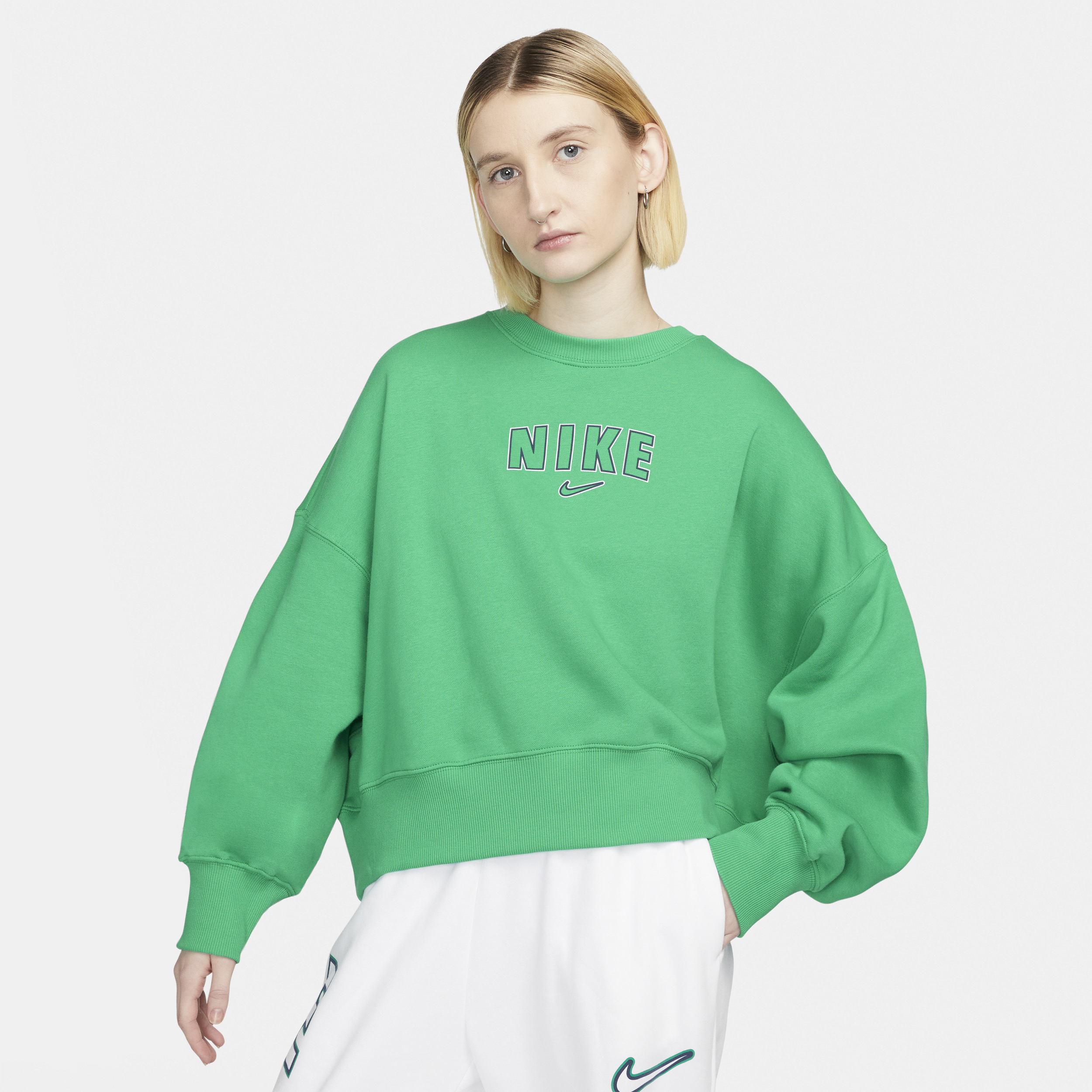 Nike Sportswear Phoenix Fleece Ekstra Stor Sweatshirt Med Rund Hals Og Avkortet Passform Til Dame - Grønn