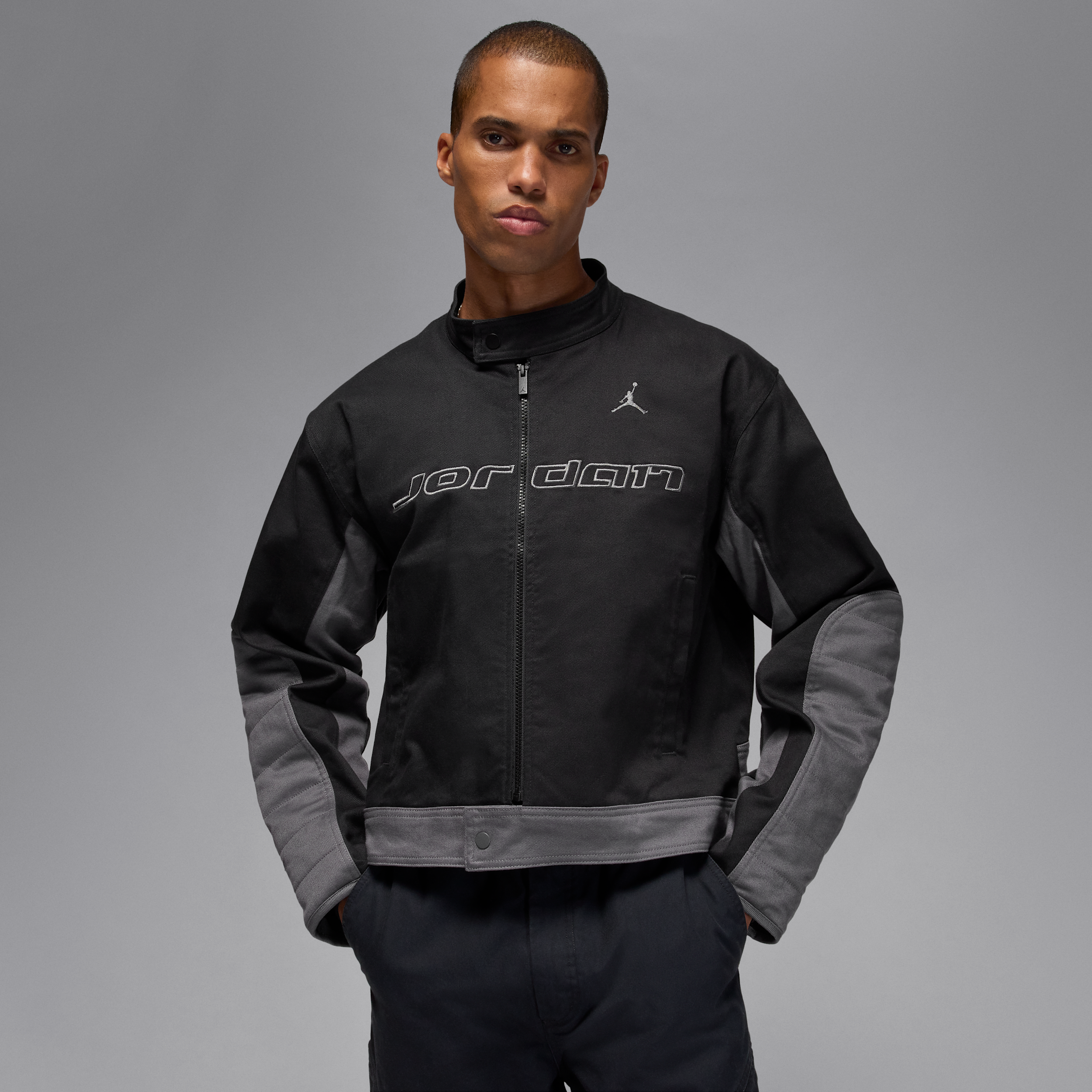 Nike Jordan Brooklyn Mens Motorsport Jacket - Black - Cotton