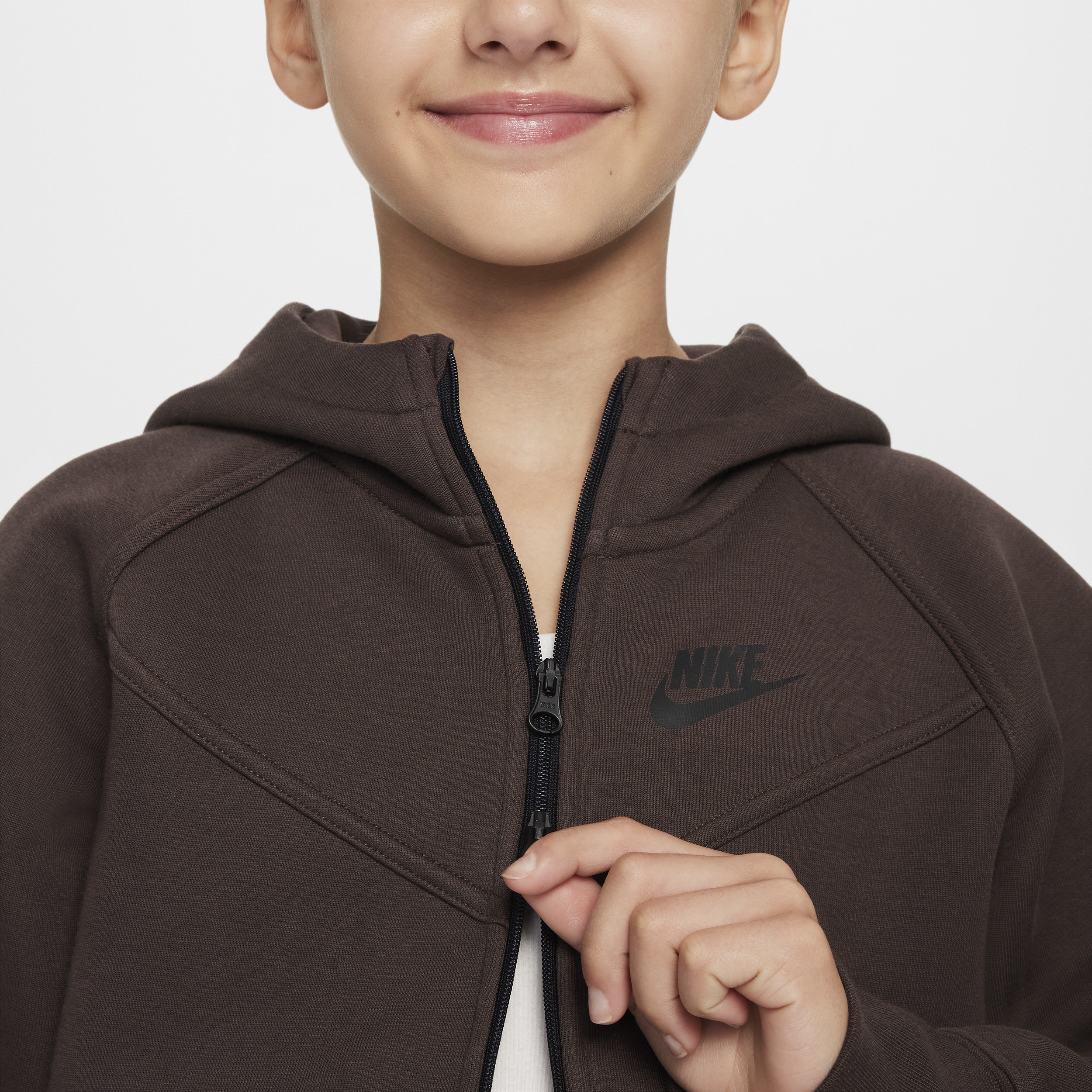 Nike Sportswear Tech Fleece Hoodie met rits over de hele lengte voor meisjes Bruin