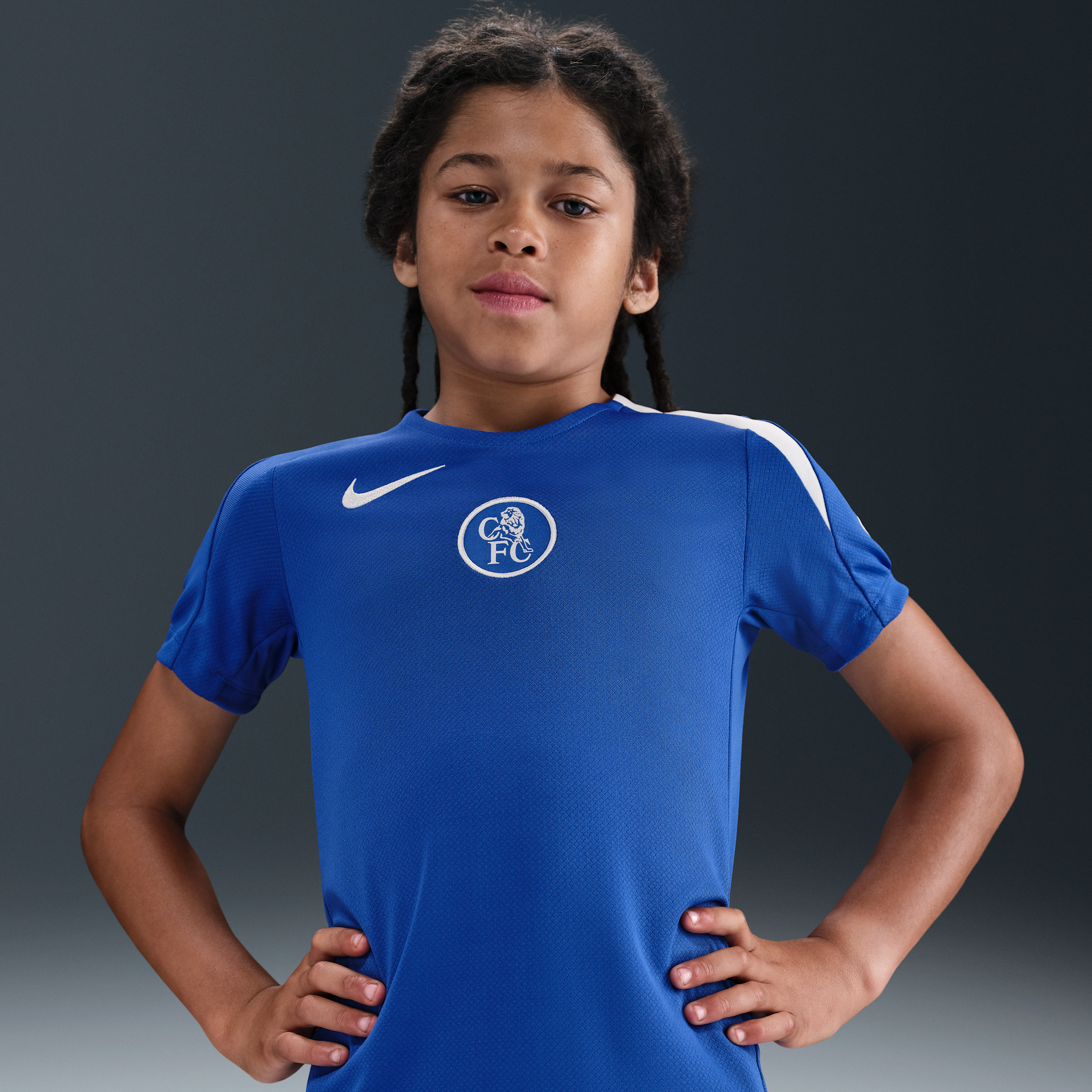 Kortærmet Chelsea FC Strike Third Nike Dri-FIT Total 90-fodboldtrøje til større børn - blå