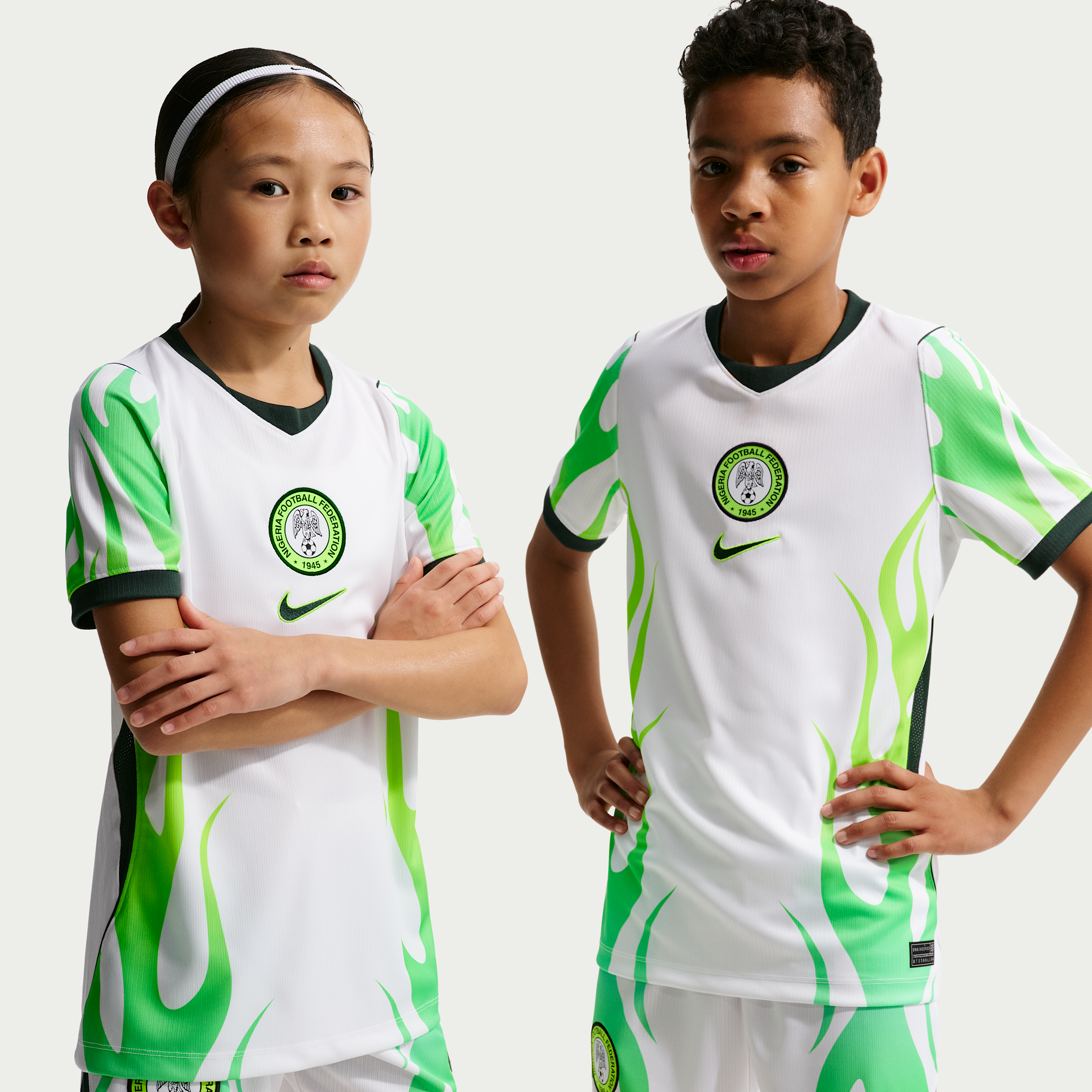 Nigeria 2026 Stadium Away Nike Dri-FIT-fodboldtrøje til større børn - hvid