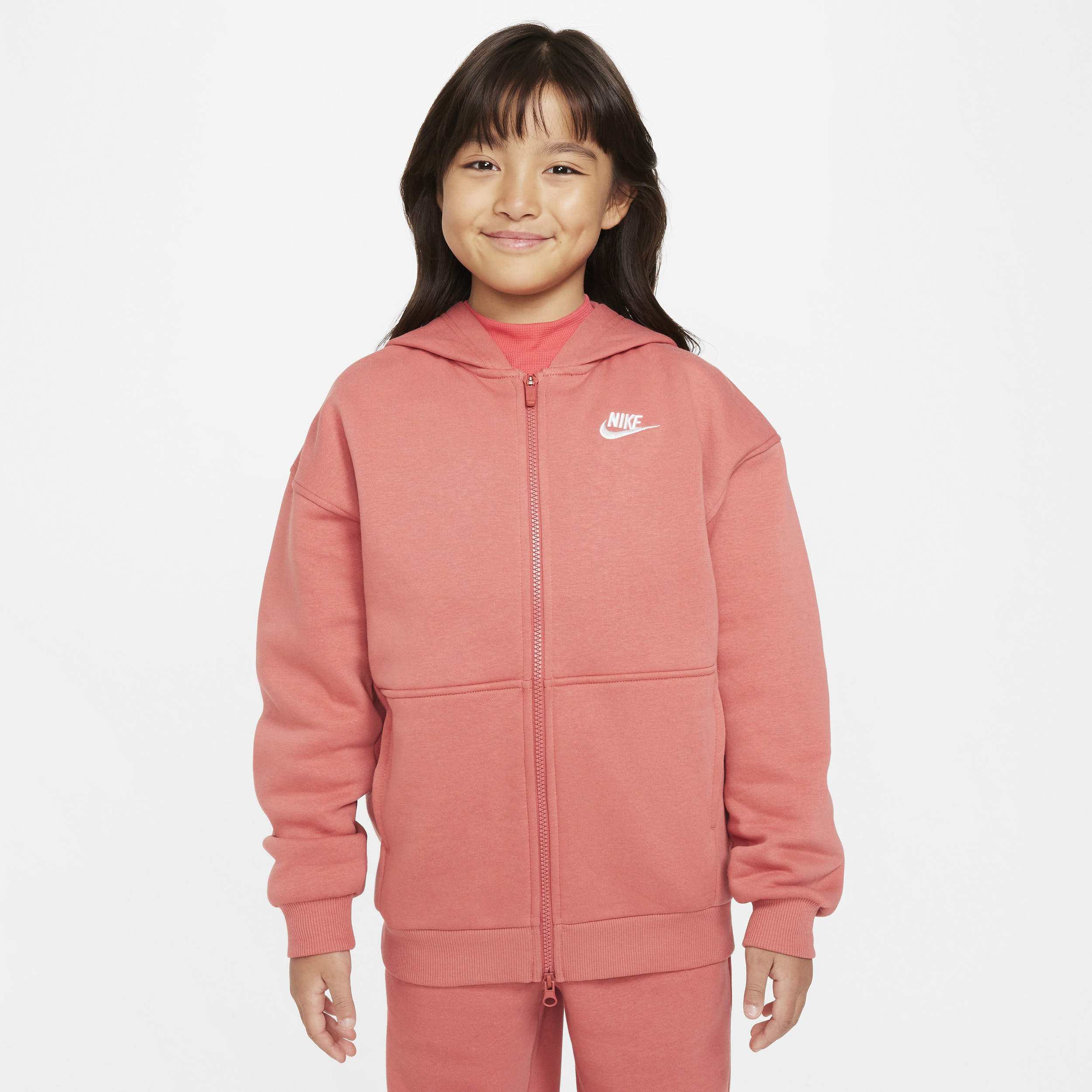 Nike Sportswear Club Fleece oversized hoodie met rits over de hele lengte voor meisjes Rood