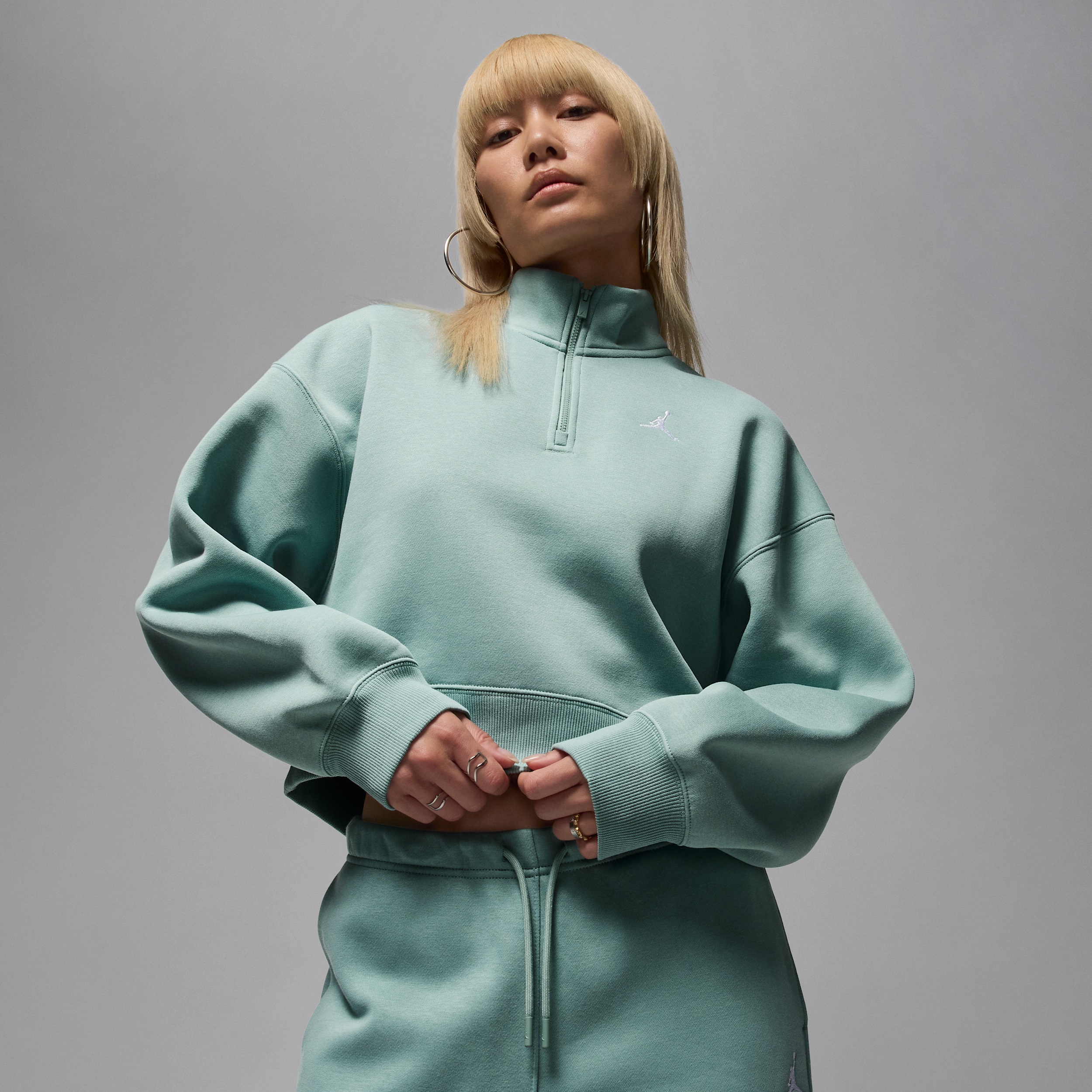 Nike Jordan Brooklyn Fleece Womens 1/4-Zip Top - Green - Cotton/Polyester