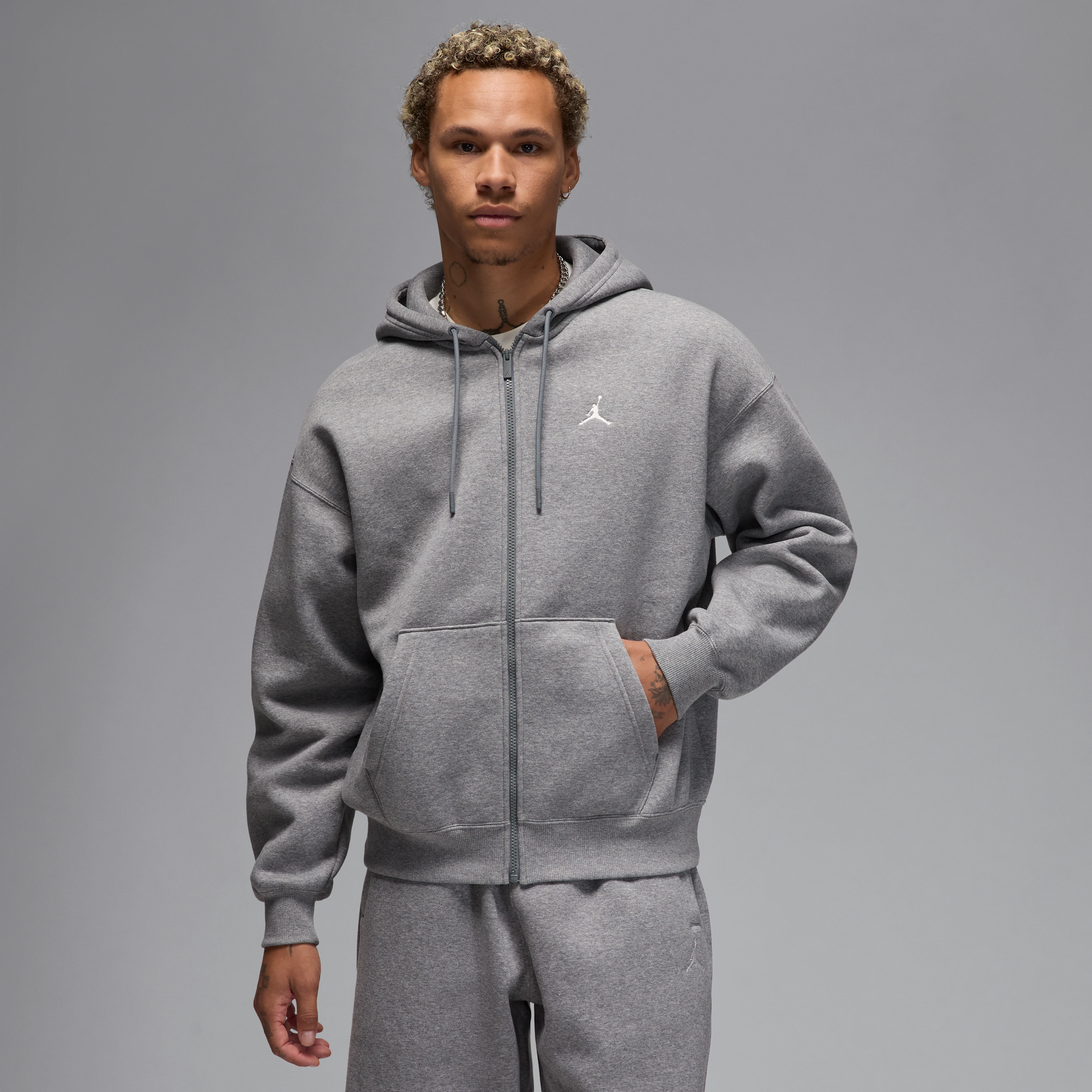 Sweat à capuche et zip oversize Jordan Brooklyn Fleece pour homme - Gris