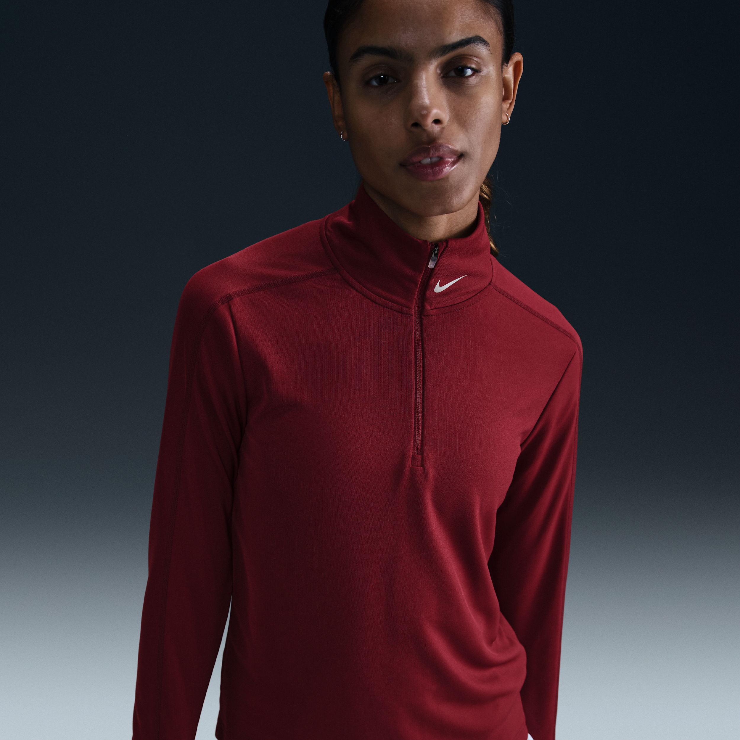 Nike Pacer Dri-FIT hardlooptop met korte rits voor dames - Rood