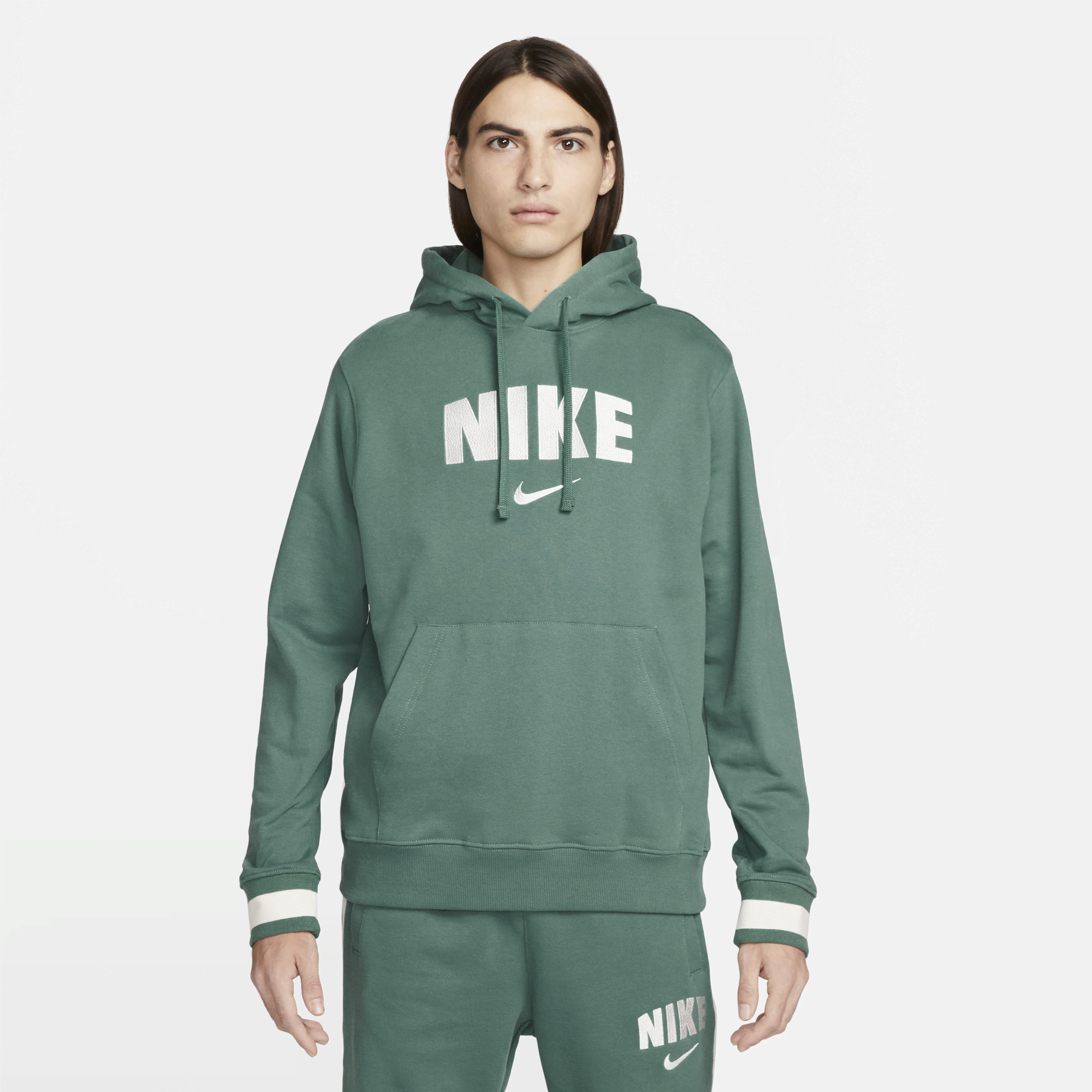 Męska dzianinowa bluza z kapturem w stylu retro Nike Sportswear - Zieleń