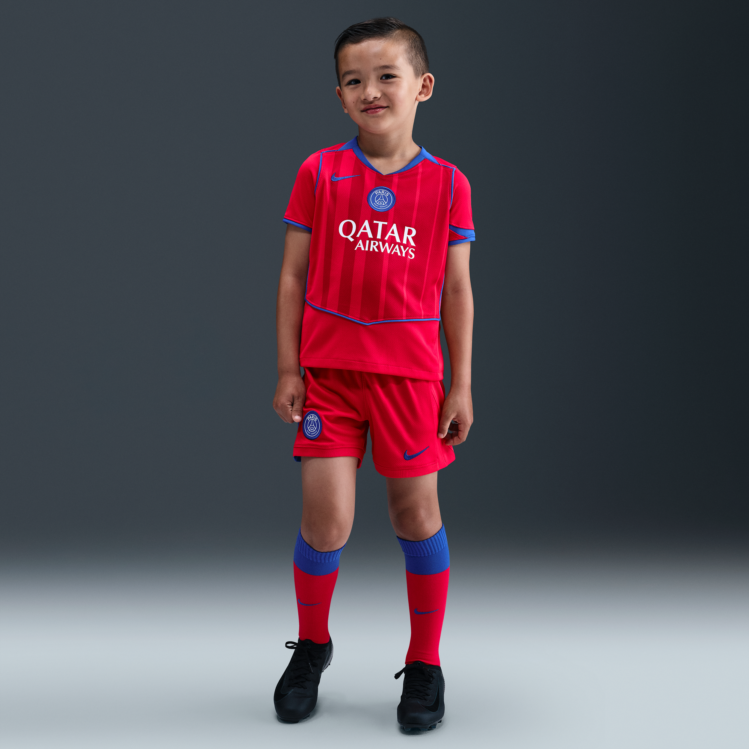 Nike Paris Saint-Germain 2025 26 Stadium Derde Total 90 driedelig Dri-FIT voetbaltenue voor kleuters Rood