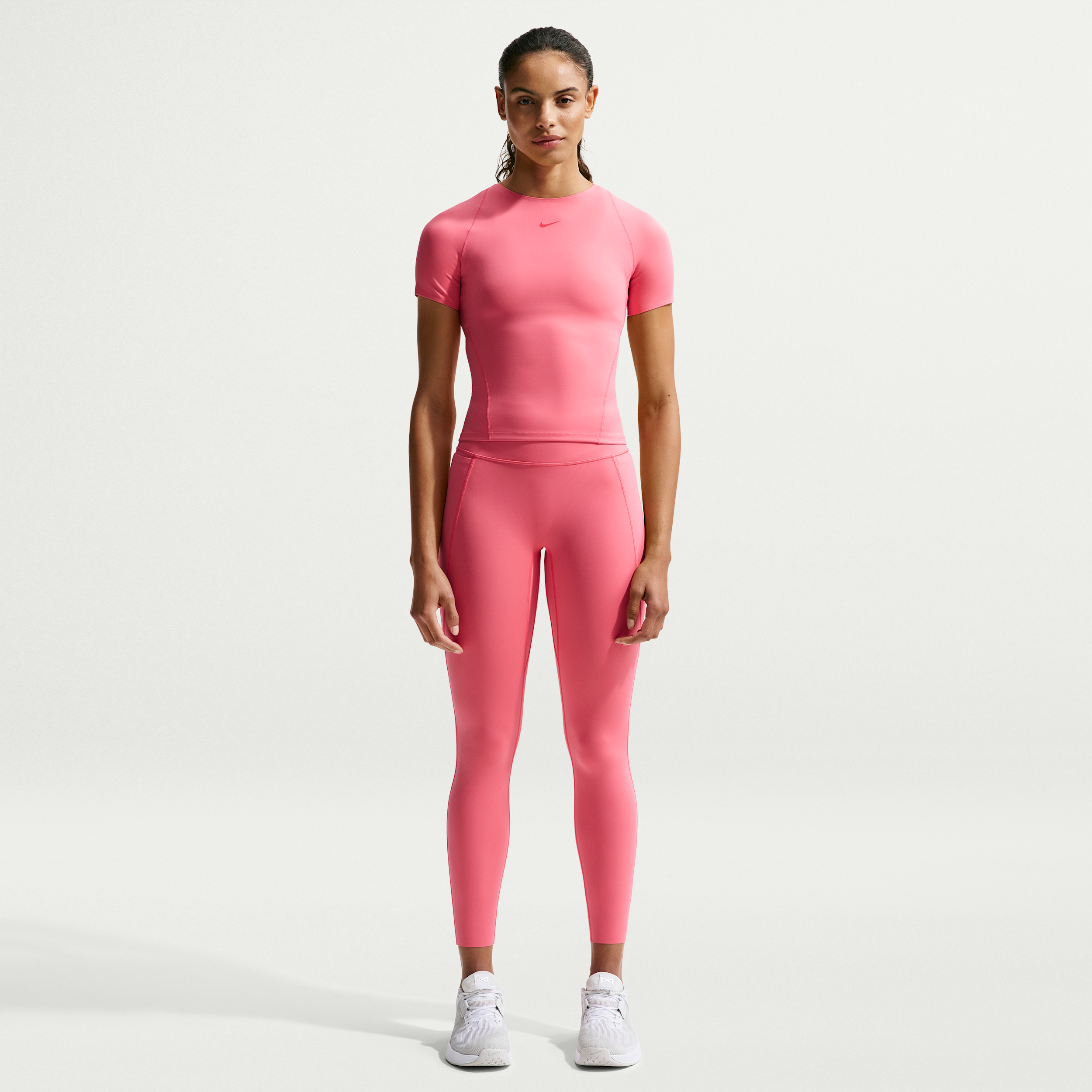 Nike Universa Womens High-Waisted 7/8 Leggings with No Front Seam - Pink - Polyester/Elastane