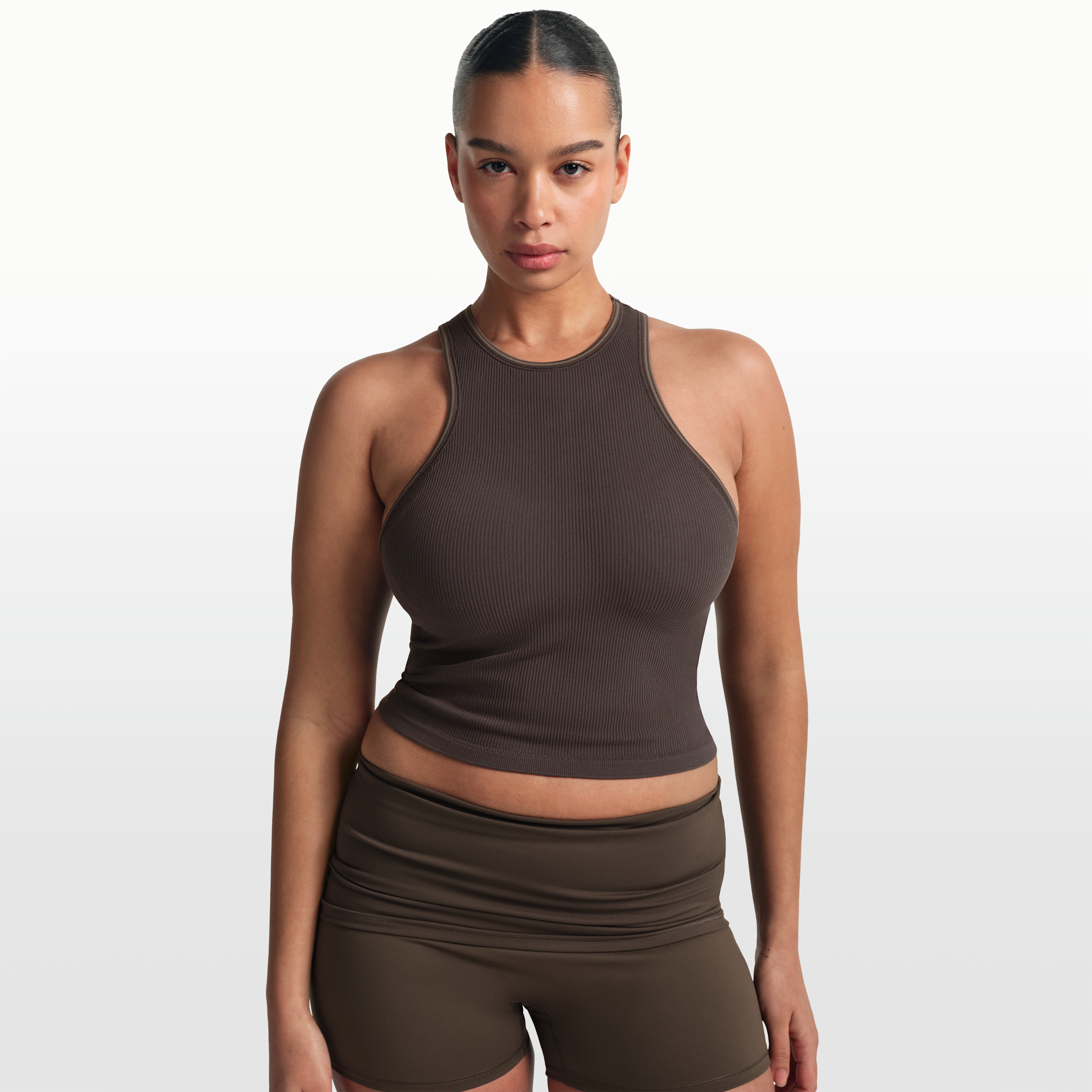 Canotta NikeSKIMS Rib Seamless e con scollatura all'americana – Donna - Marrone