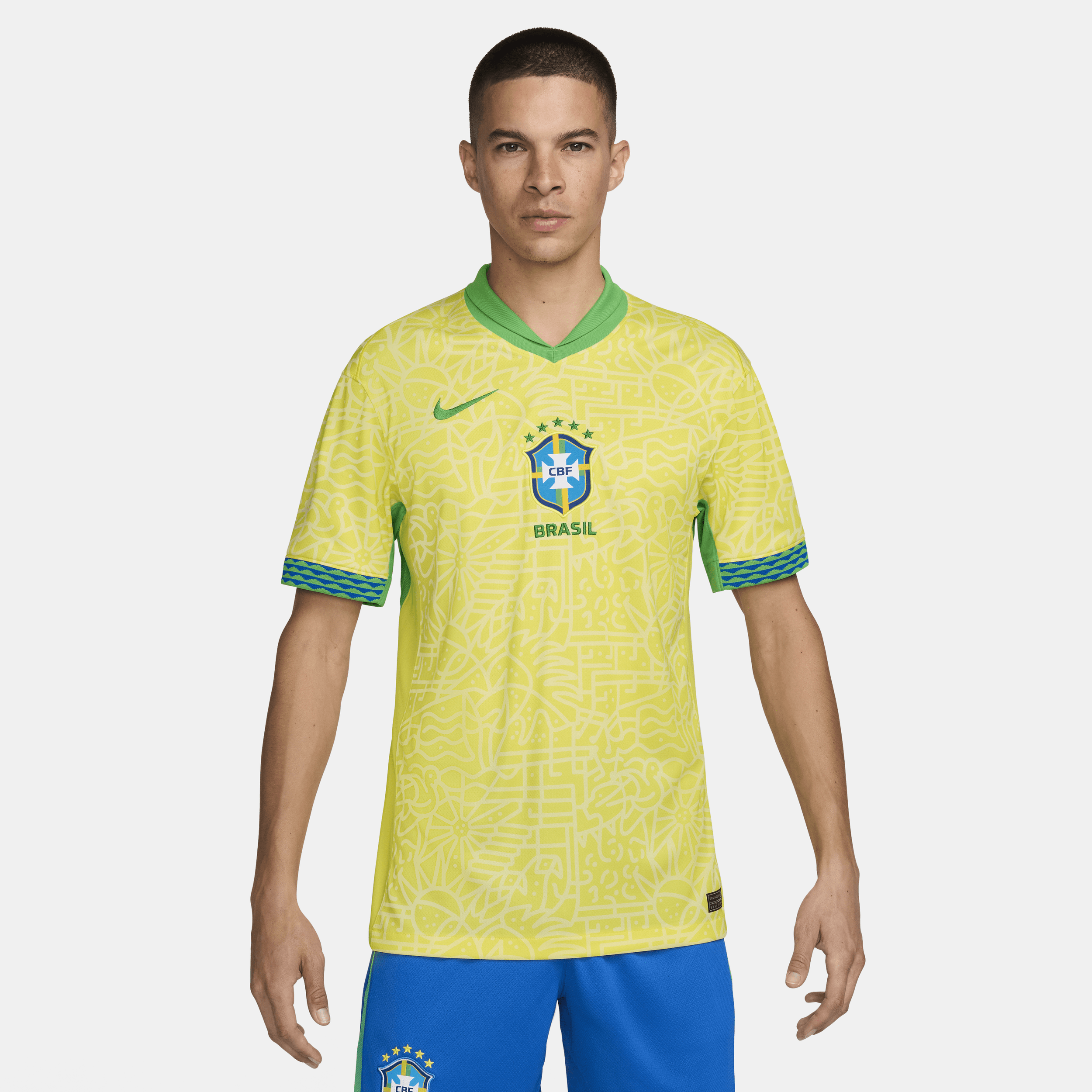 Nike Brazilië 2024 Stadium Thuis Dri-FIT replica voetbalshirt voor heren Geel