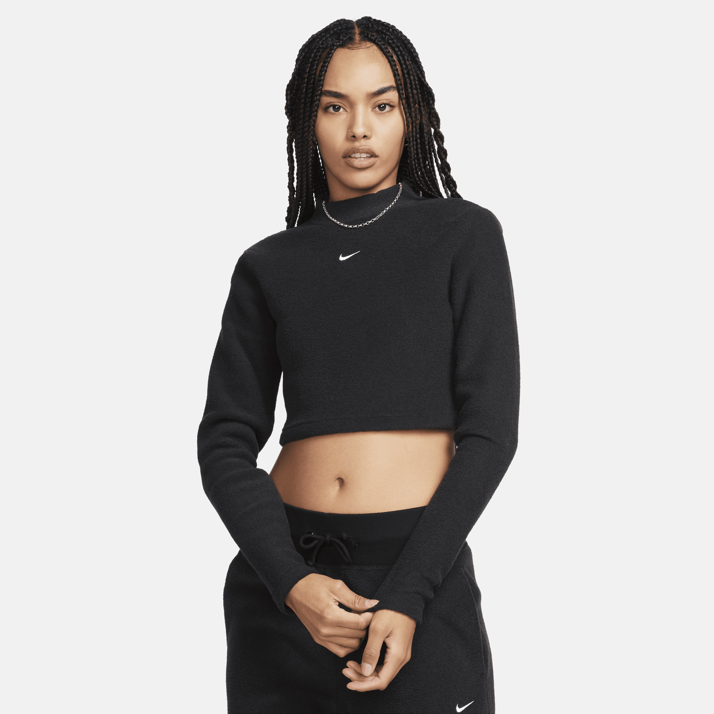 Nike Sportswear Phoenix Plush korte comfortabele fleecetop met opstaande kraag lange mouwen en aansluitende pasvorm voor dames Zwart