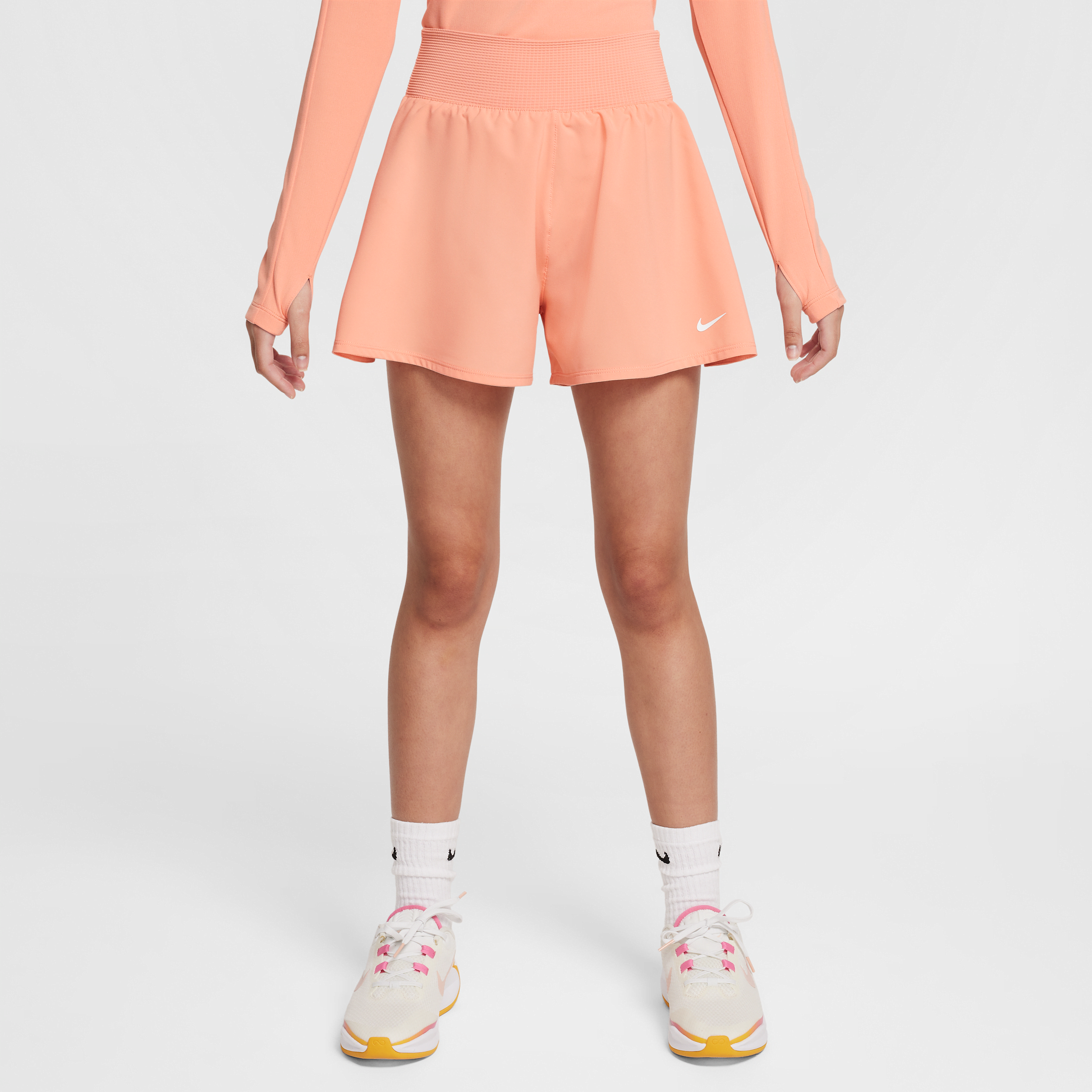 Nike Girls' Dri-FIT Shorts - Orange - Recycled Polyester Minimum - 50% Recycled Polyester