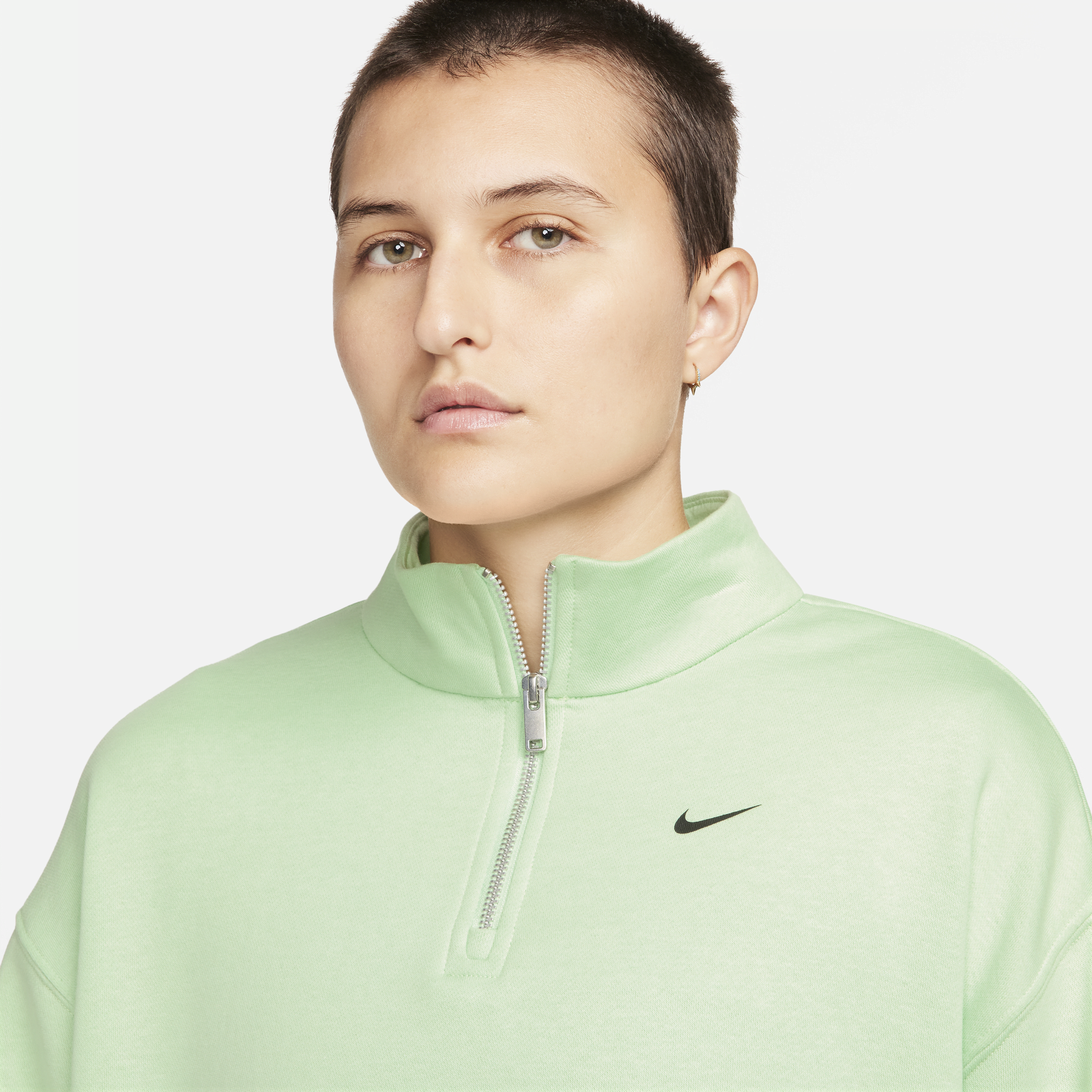 Nike Sportswear oversized damestop van fleece met korte rits voor dames Groen