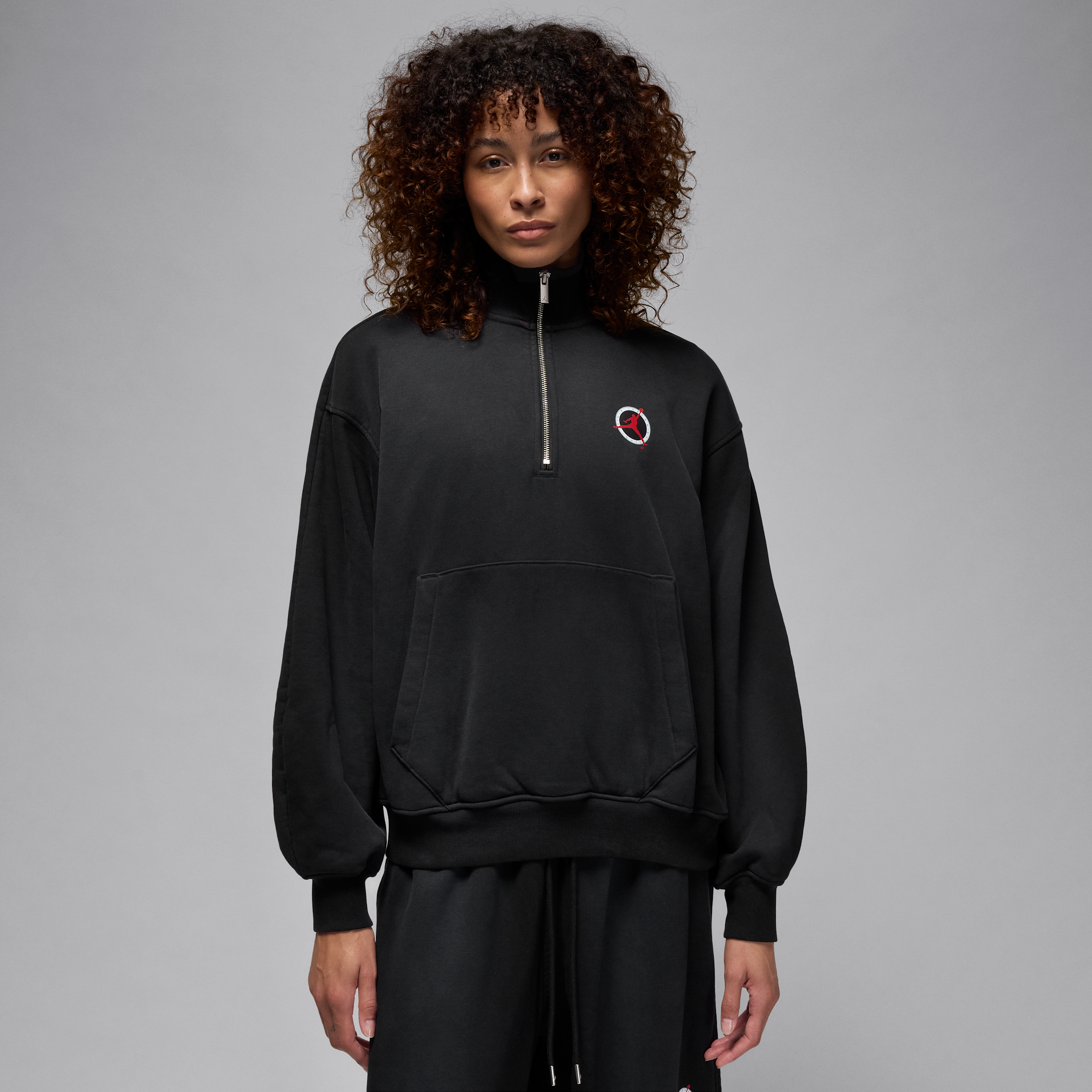 Maglia in fleece con zip corta Jordan Flight Club – Donna - Nero