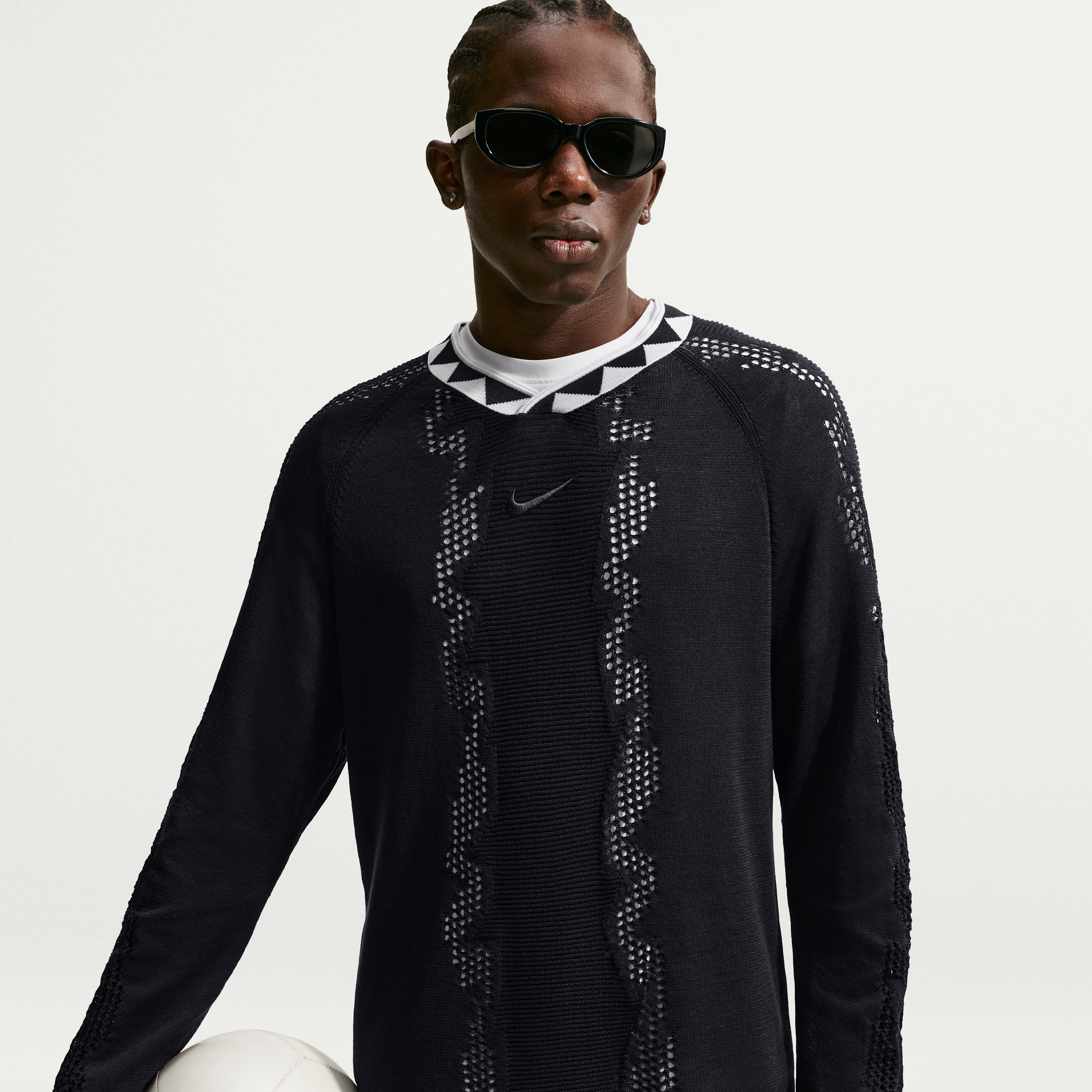 Maskinstrikket Nigeria Energy Nike Football-trøje med lange ærmer til mænd - sort