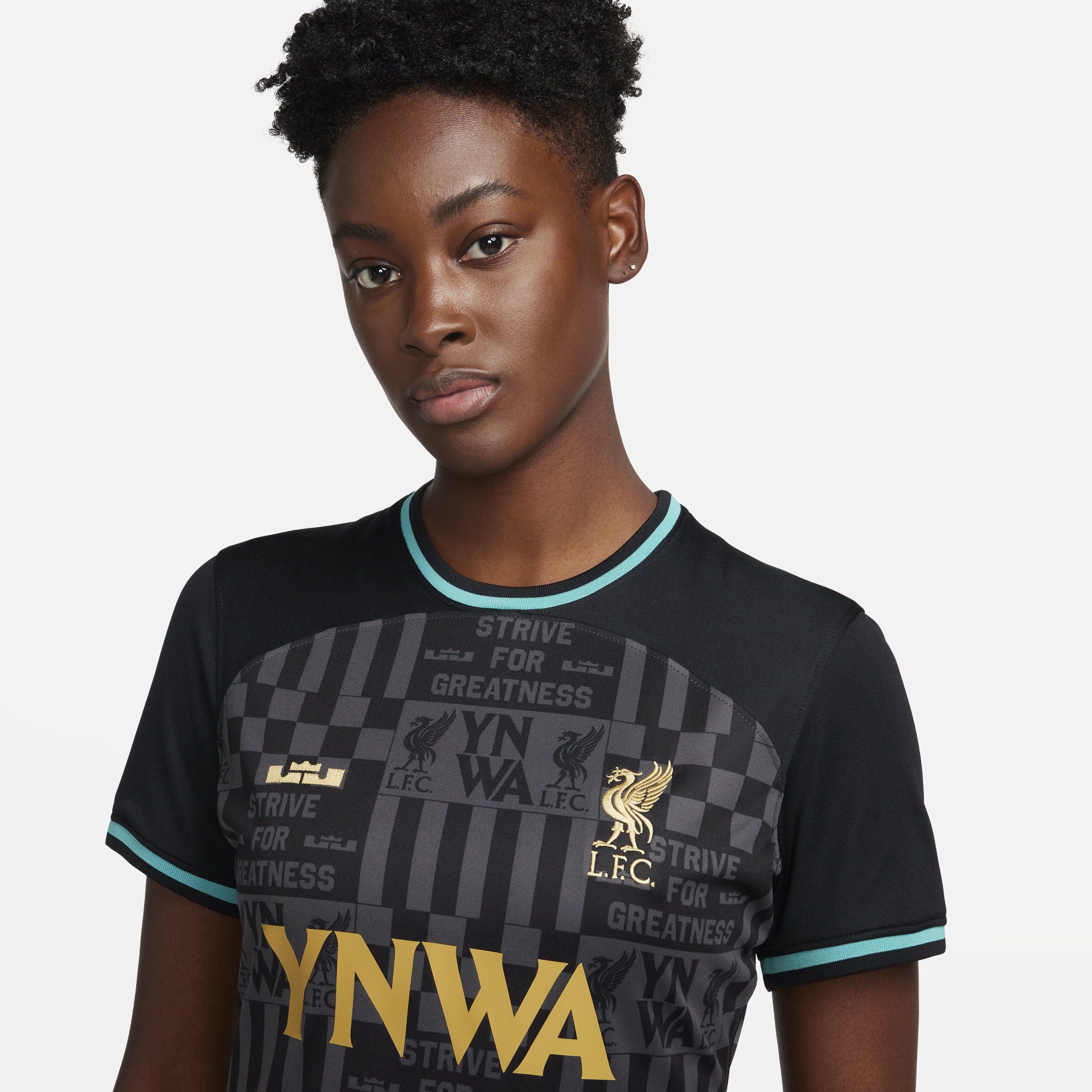 Nike LeBron x Liverpool FC Stadium Dri-FIT replicavoetbalshirt voor dames Zwart