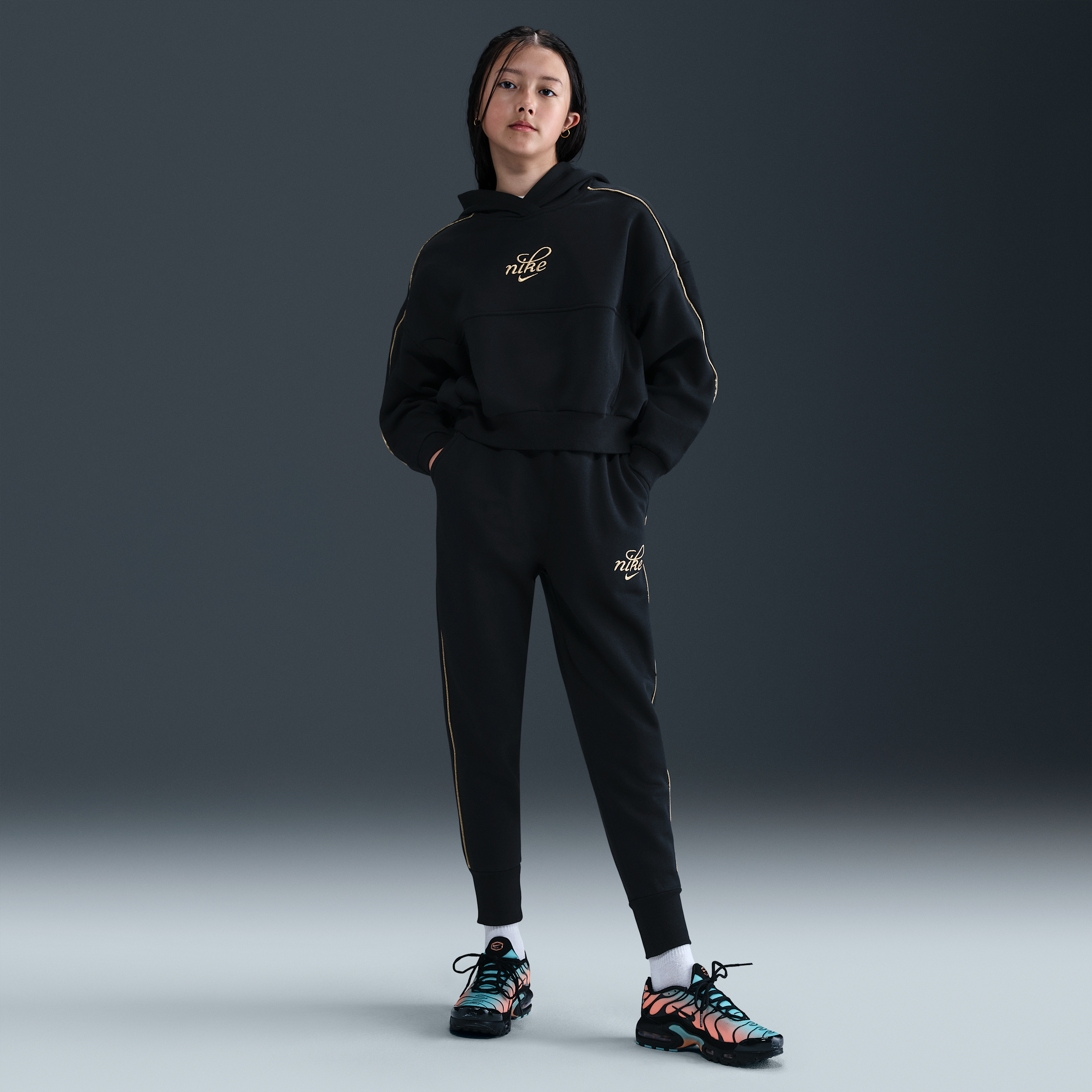 Nike Club Fleece Big Kids' (Girls') Oversized Joggers - Black - Cotton