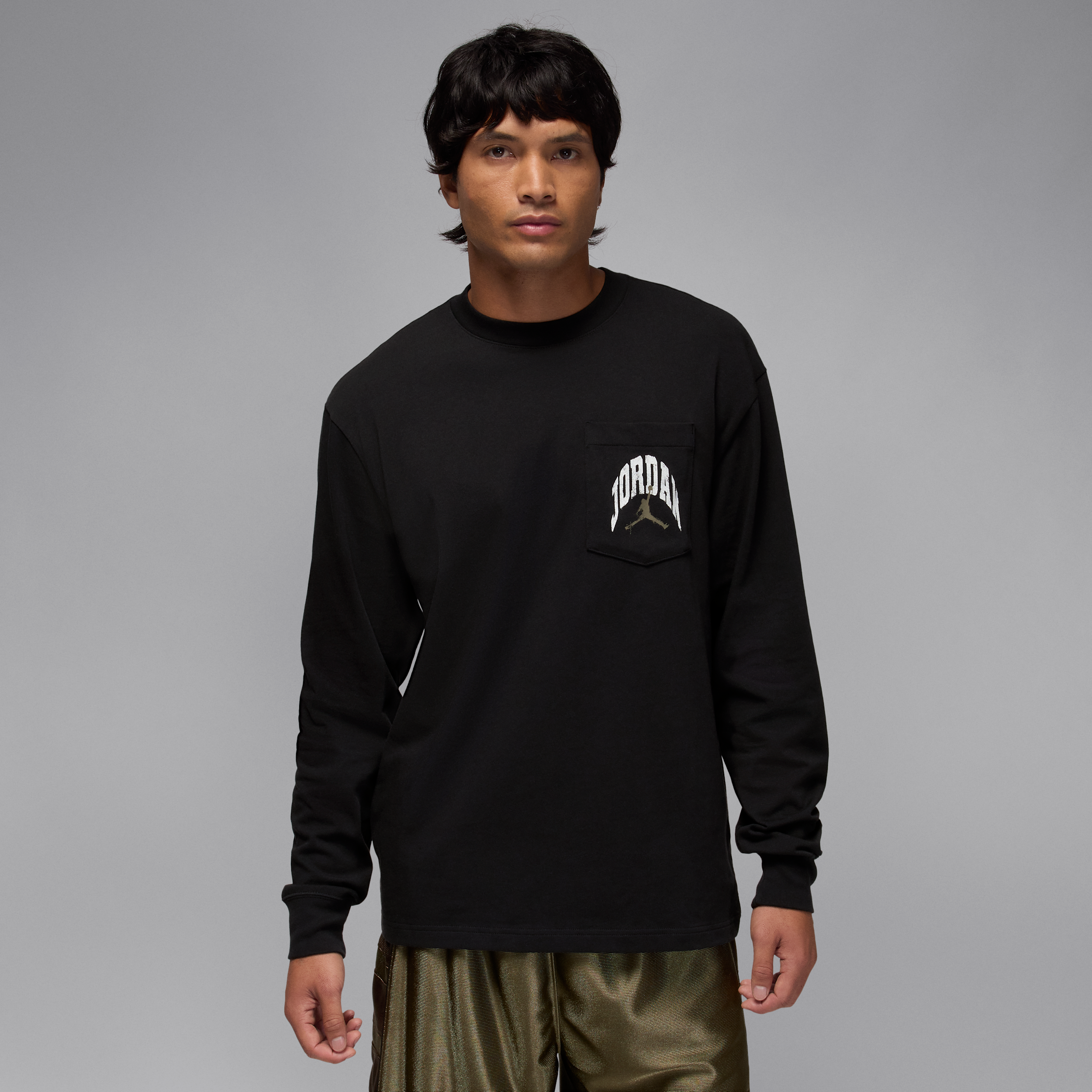Nike Jordan Brooklyn Mens Realtree Long-Sleeve Pocket Crew Neck - Black - Cotton