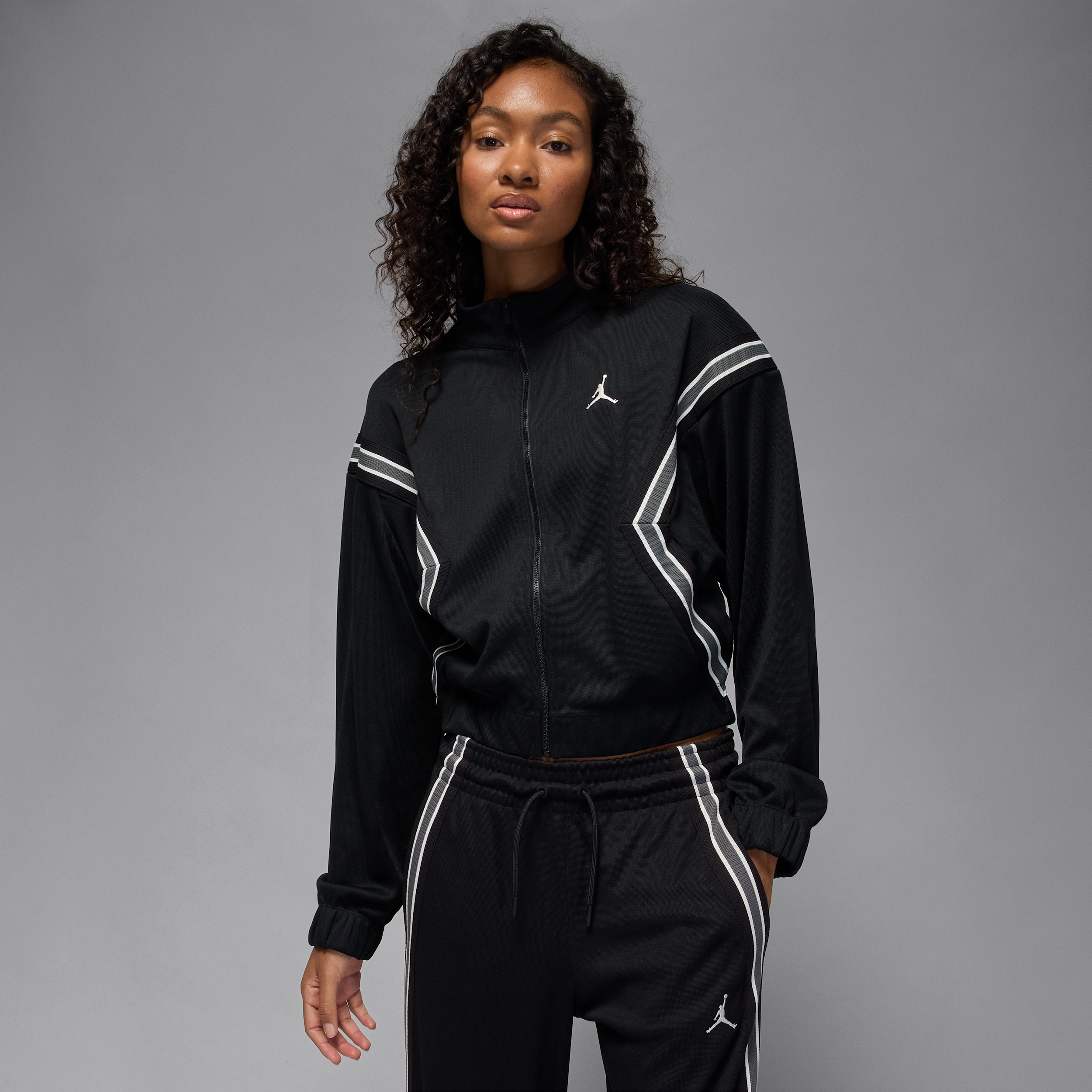Nike Jordan Brooklyn Womens Full-Zip Tracksuit Jacket - Black - Polyester/Elastane