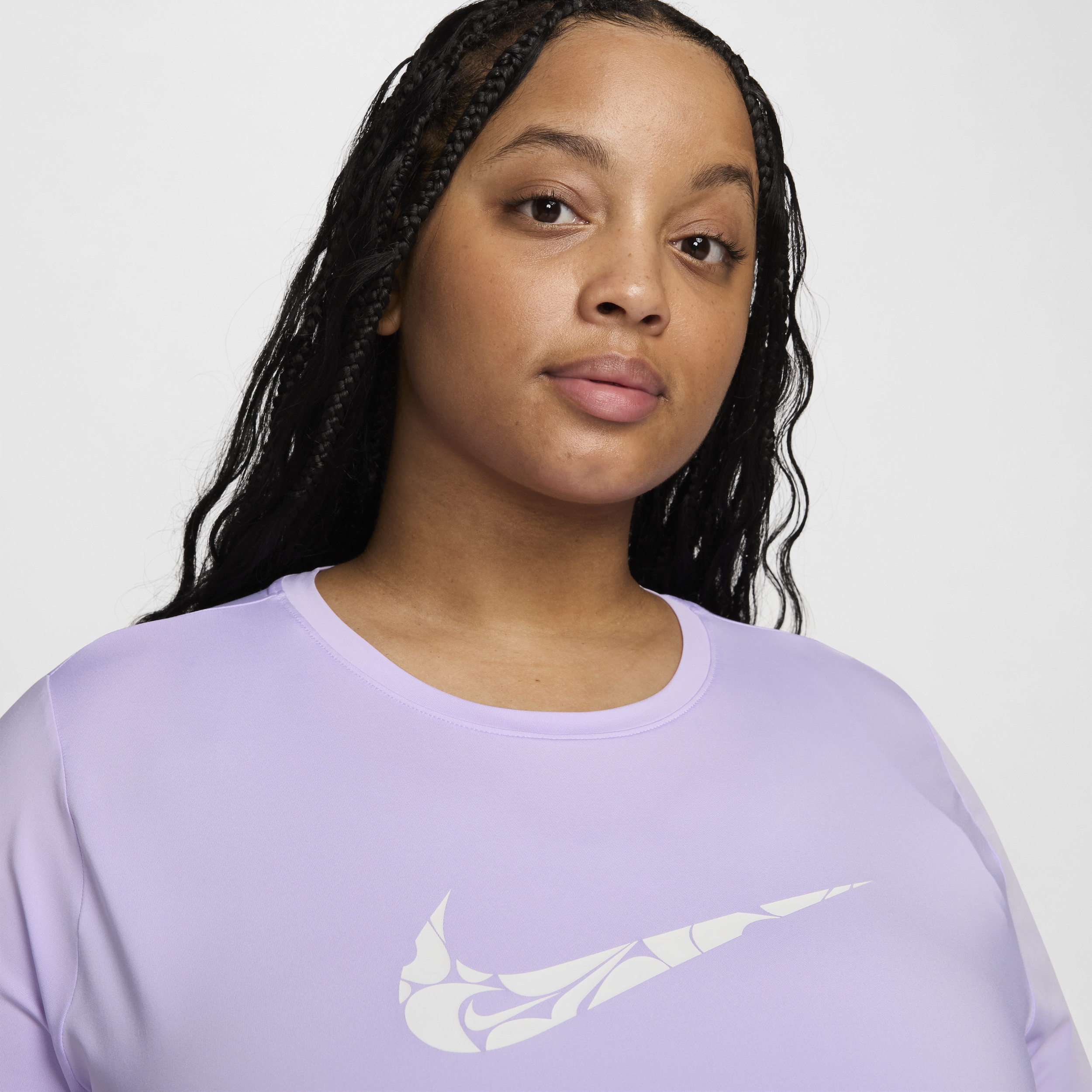 Nike One Swoosh Dri-FIT hardlooptop met korte mouwen voor dames (Plus Size) Paars