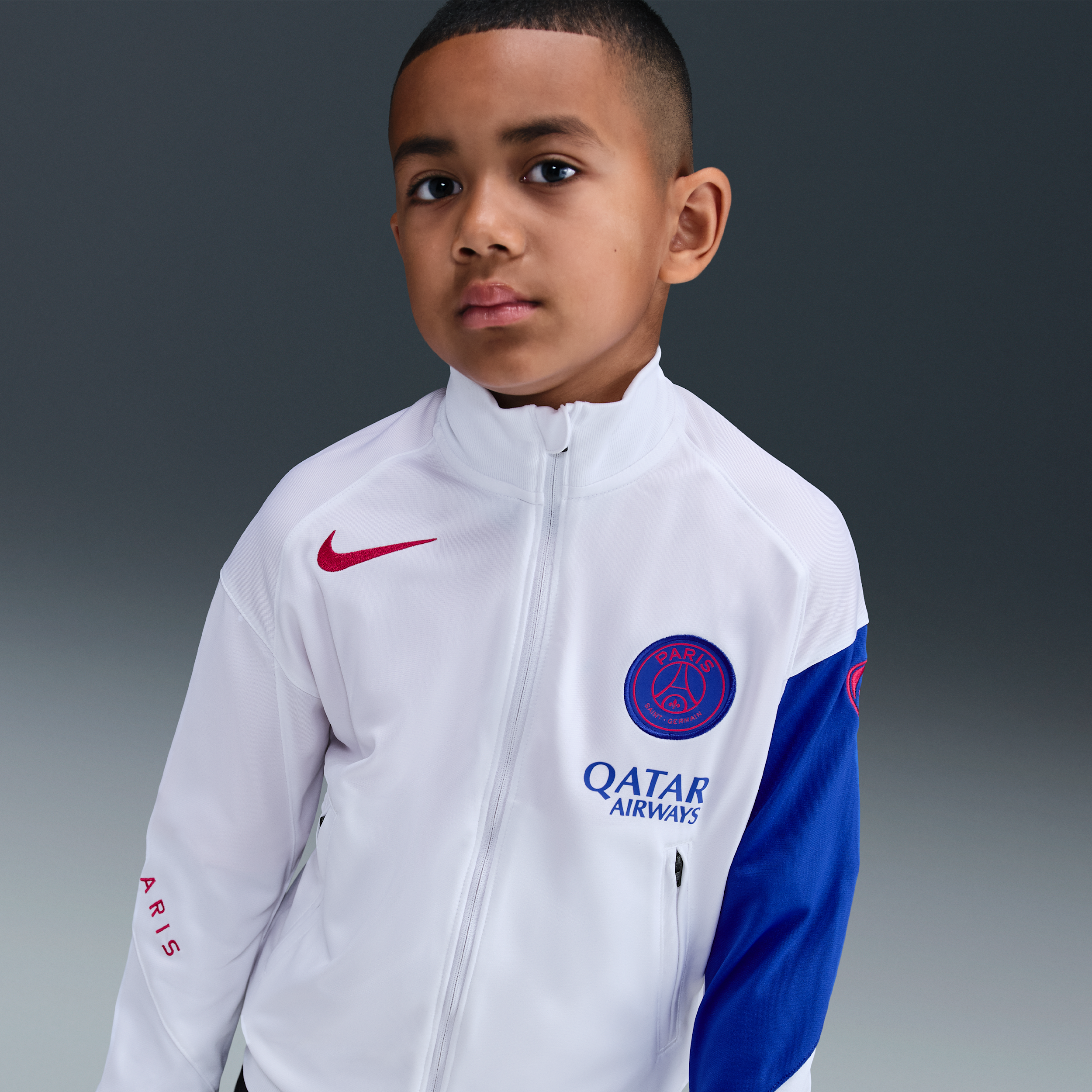 Thumbnail - Paris Saint-Germain Strike Third Nike Dri-FIT Total 90 Fußball-Trainingsanzug aus Strickmaterial (ältere Kinder) - Weiß