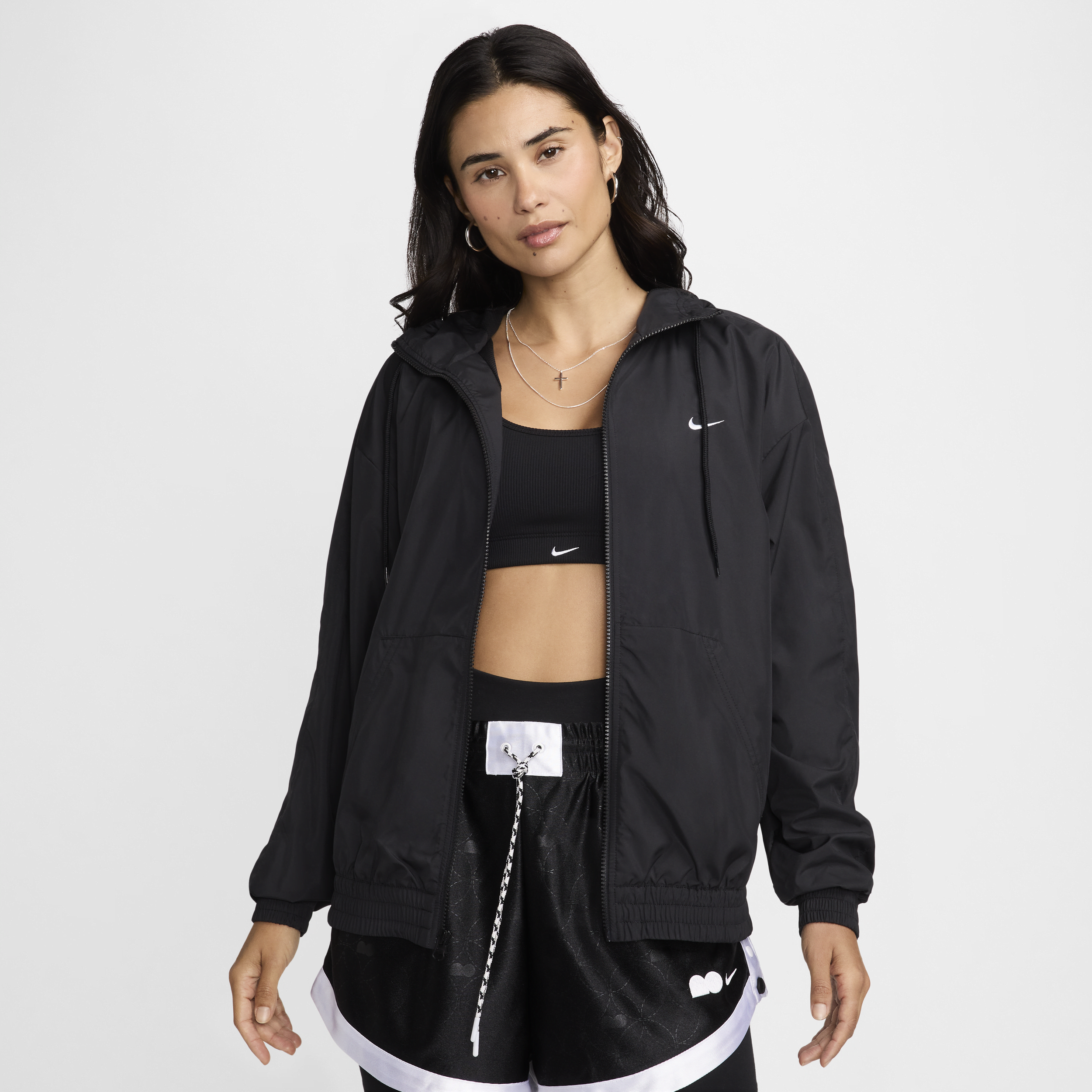 Nike Sportswear Classic Wovens Women's Loose UV Hooded Jacket - Black - Recycled Polyester - 50% Recycled Polyester