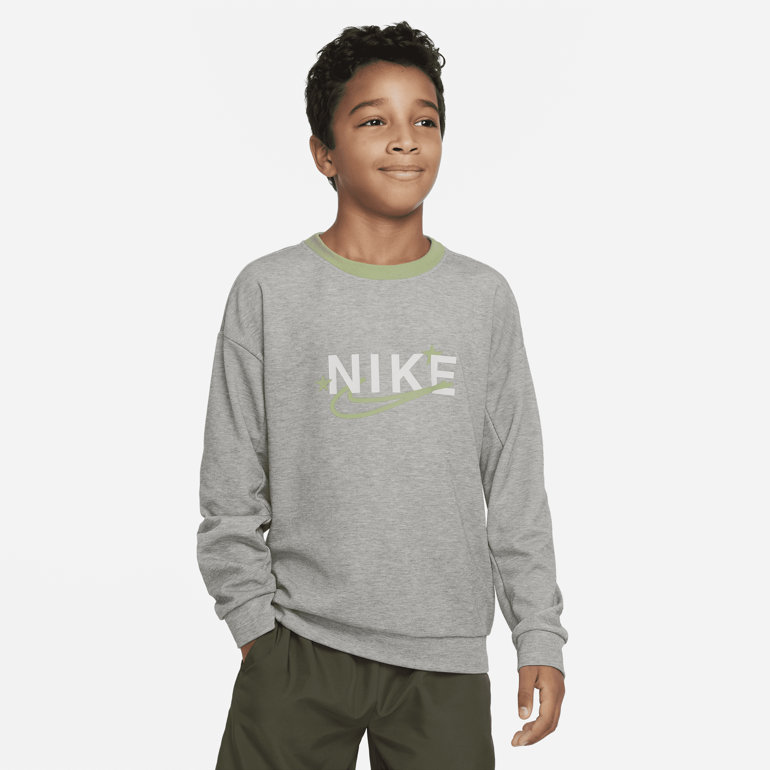 Bluza treningowa z półokrągłym dekoltem dla dużych dzieci (chłopców) Nike Dri-FIT Performance Select - Zieleń