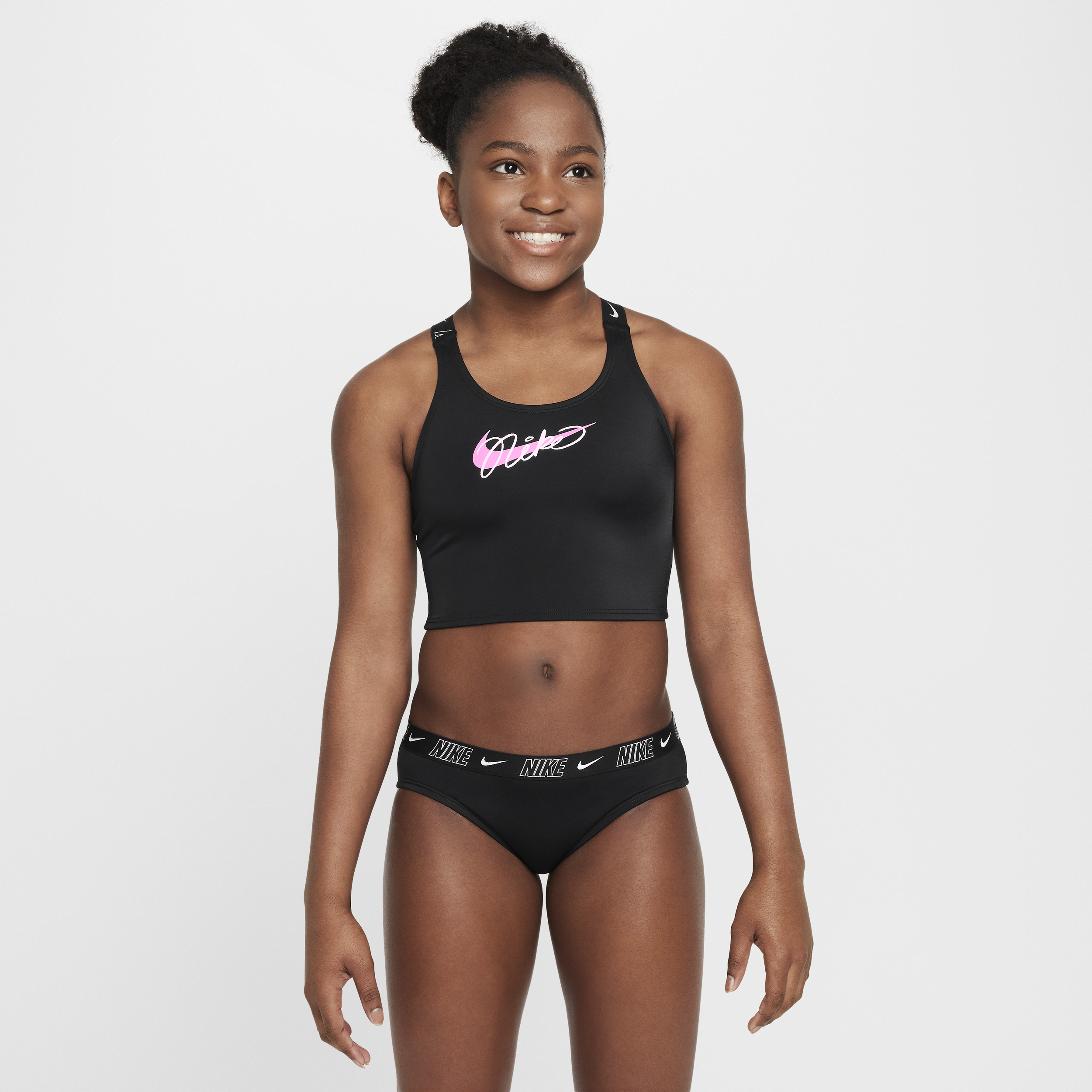 Nike Swim midkiniset met gekruiste bandjes voor meisjes Zwart