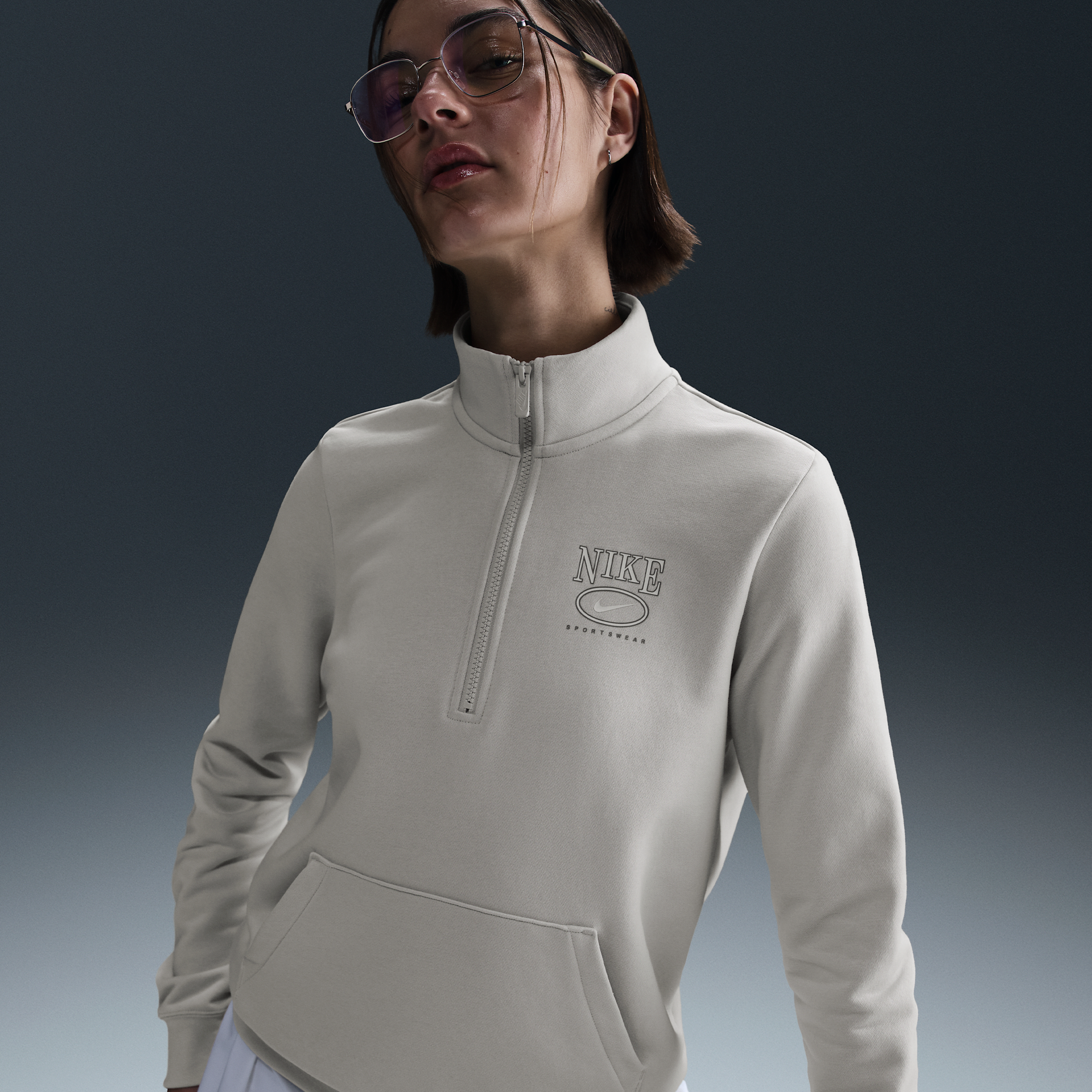 Nike Sportswear Club Fleece Women's Mock-Neck 1/2-Zip Graphic Top - Brown - Fleece > Club Fleece