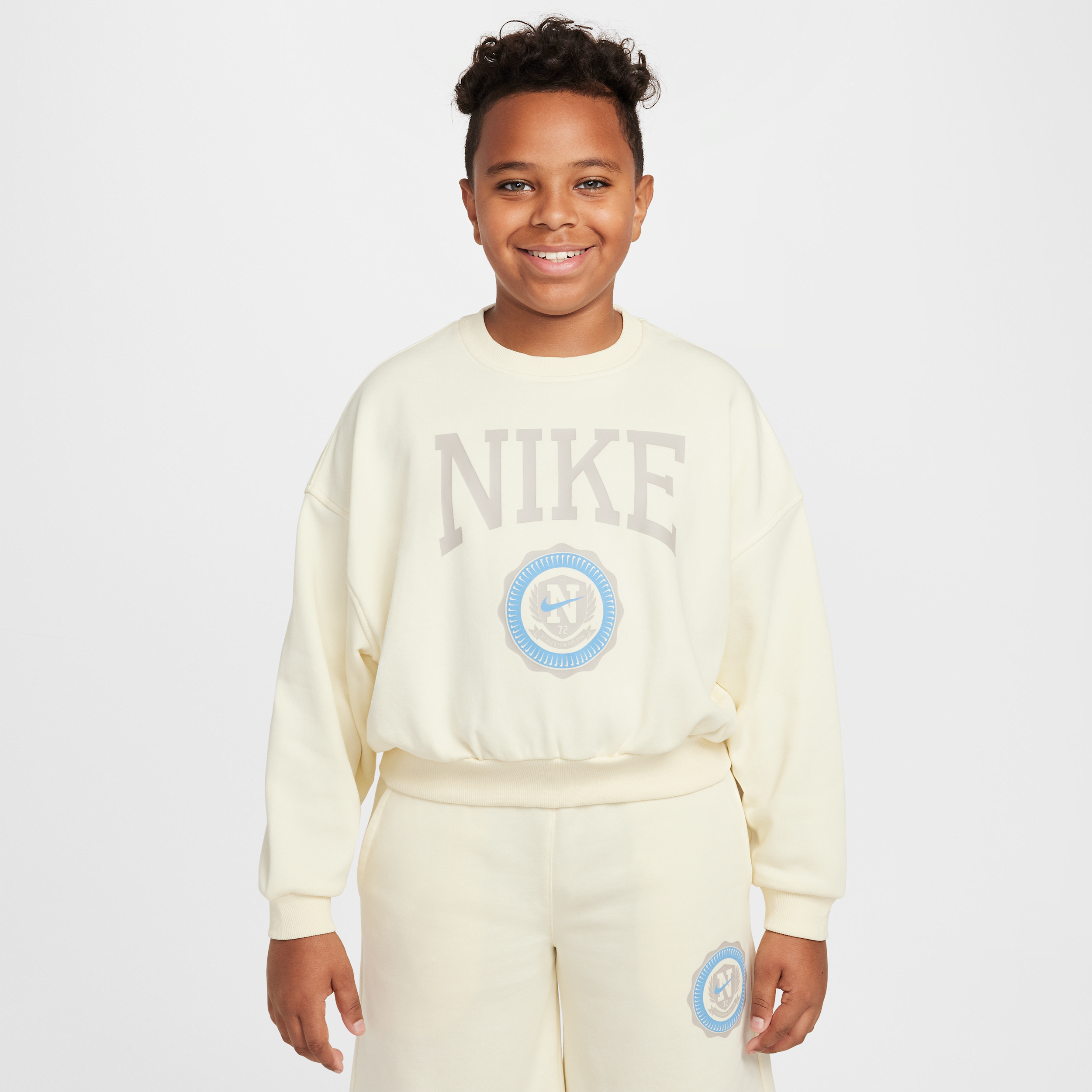 Nike Sportswear Club sweatshirt van sweatstof met ronde hals voor meisjes - Wit