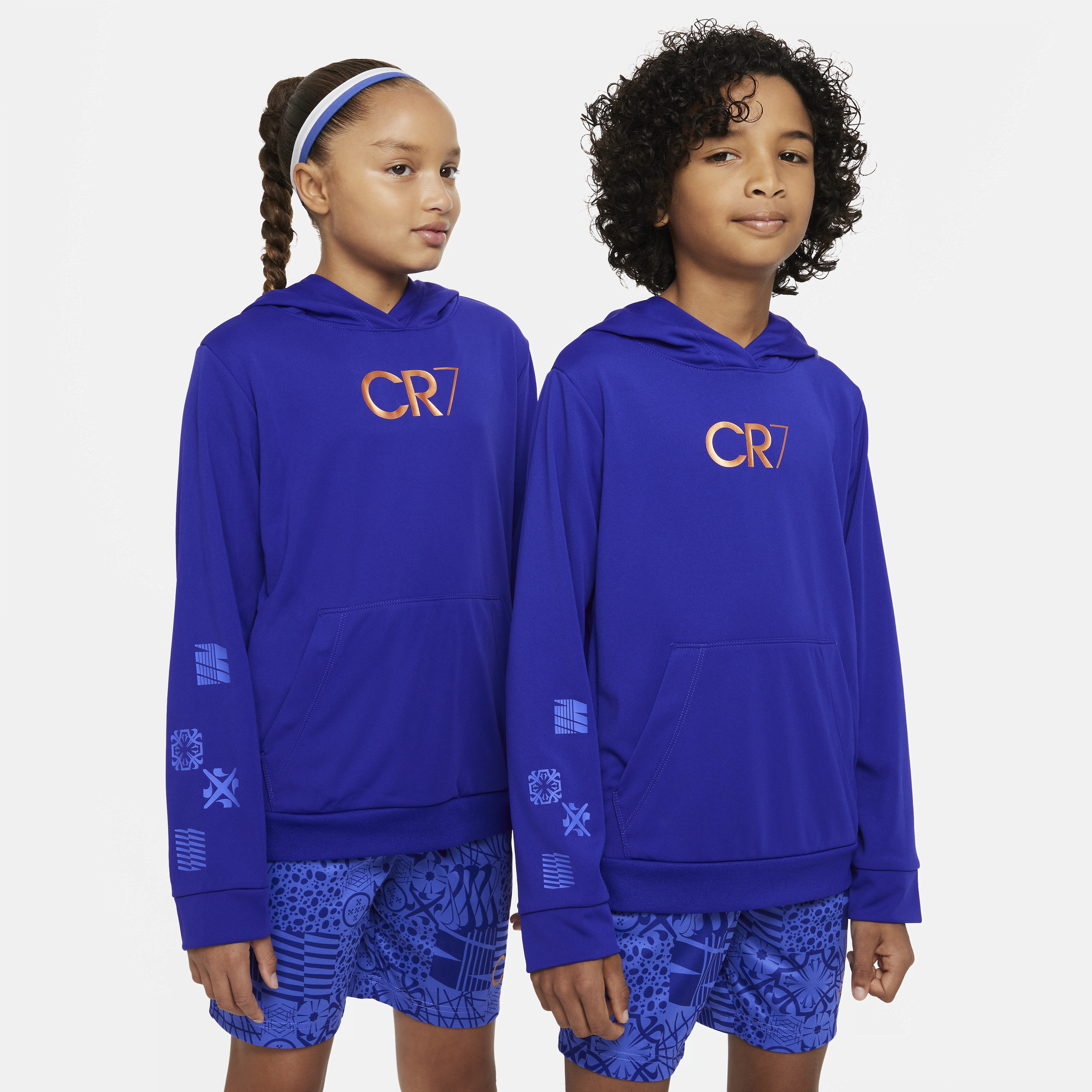 Bluza piłkarska z kapturem dla dużych dzieci CR7 - Niebieski