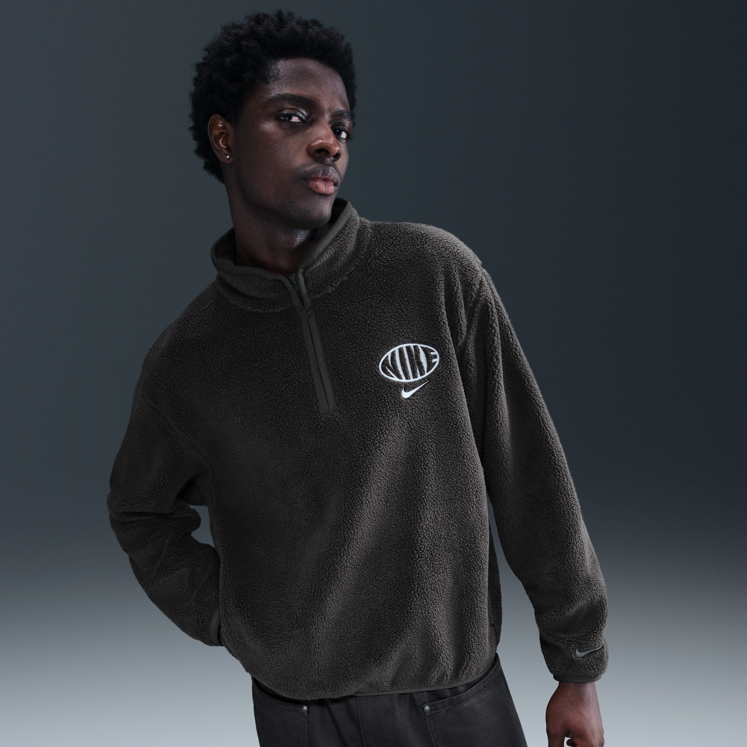 Nike Club Men's Winterized 1/2-Zip Top - Brown - Fleece