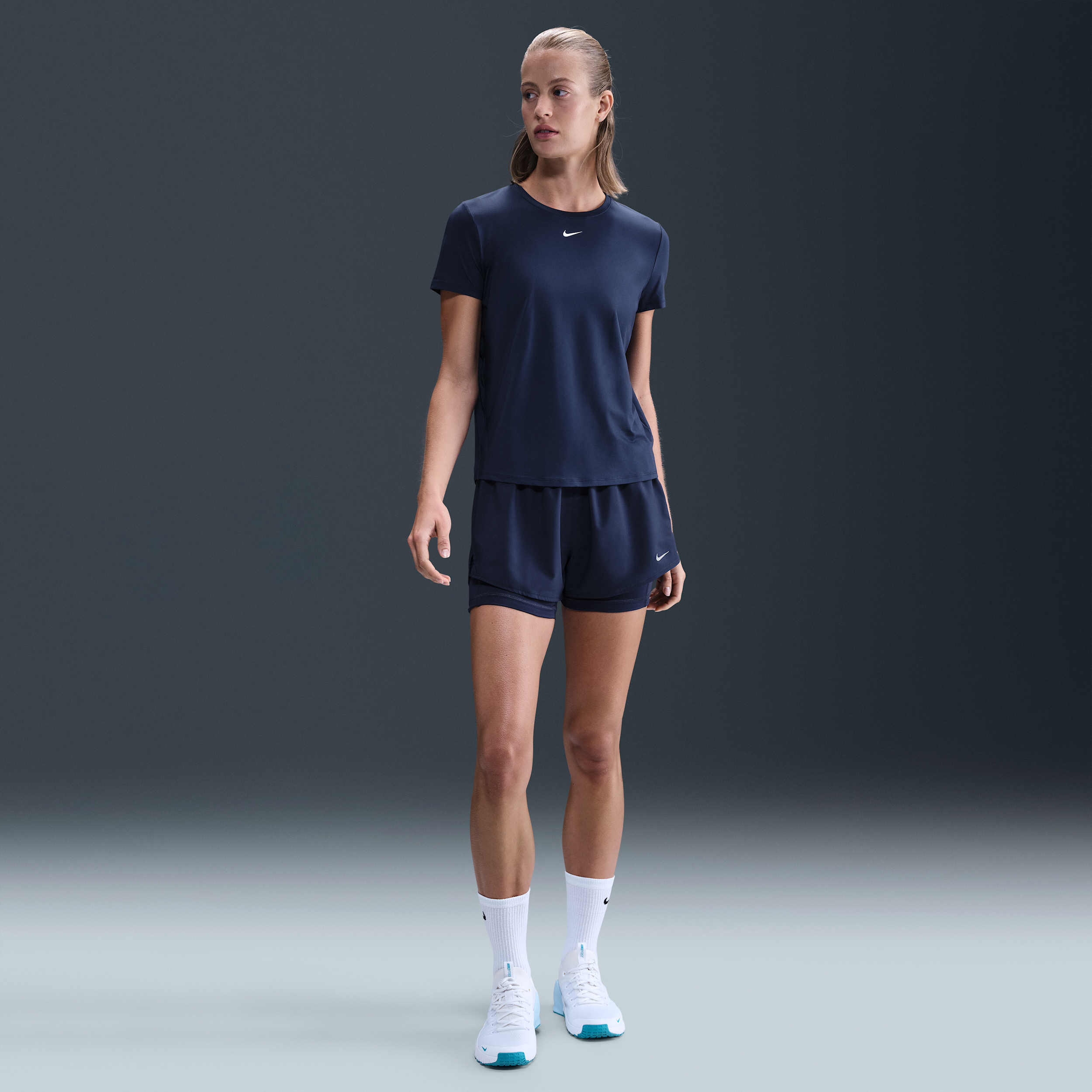 Thumbnail - Nike One Dri-FIT 2-in-1-Shorts mit hohem Taillenbund für Damen (ca. 7,5 cm) - Blau