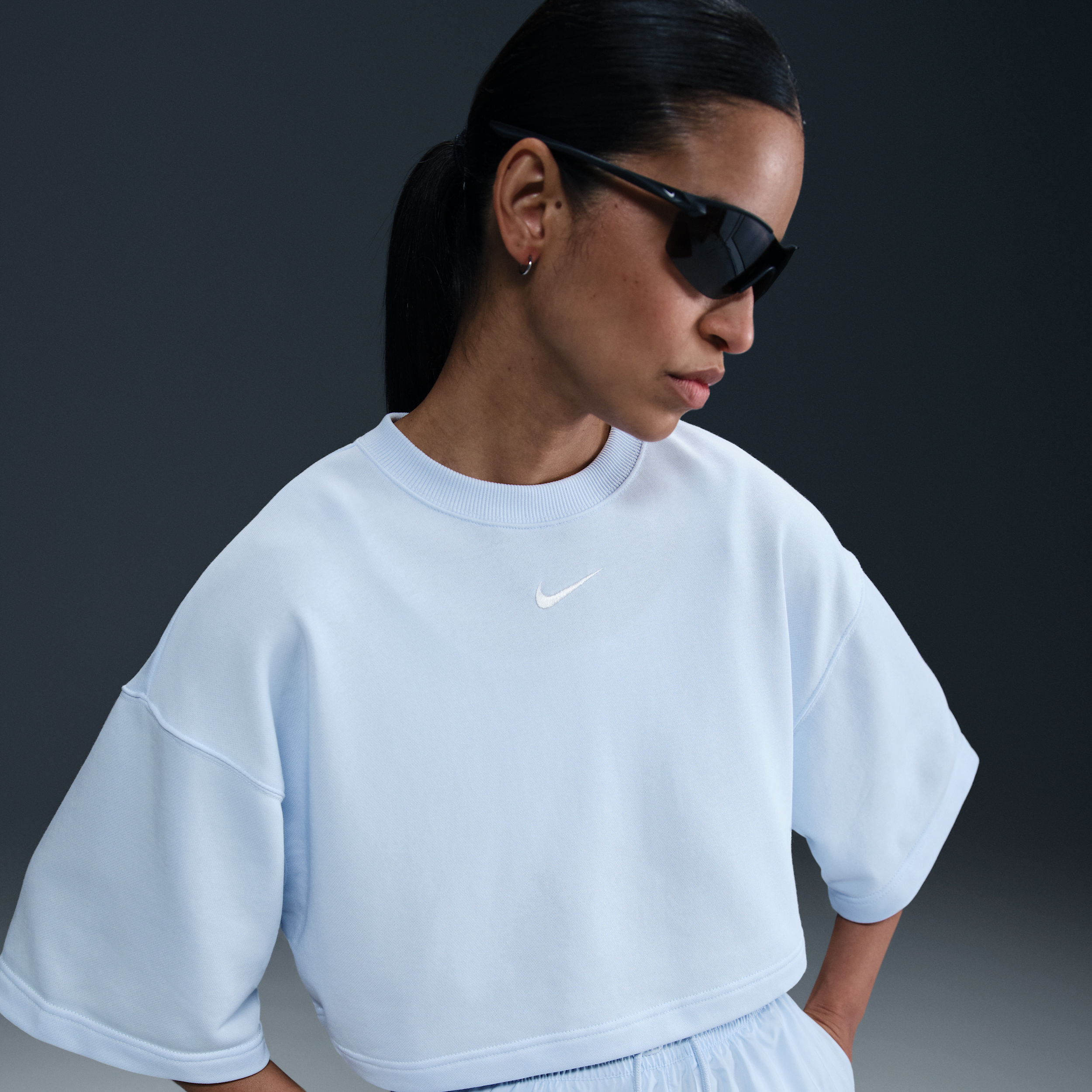 Nike Sportswear Phoenix Fleece Women's Loose Short-Sleeve Cropped French Terry Top - Blue - Fleece > Phoenix Fleece
