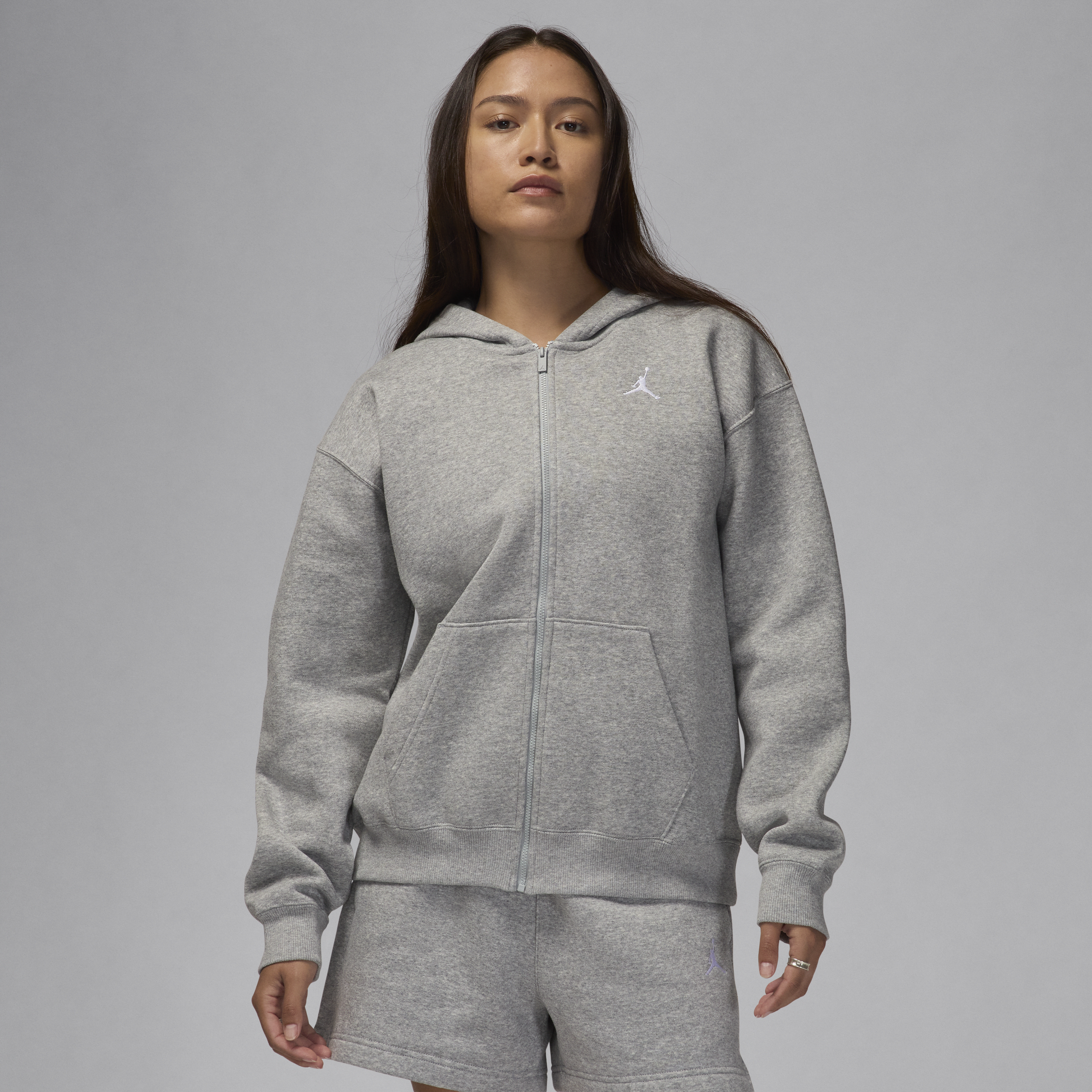 Sweat à capuche en tissu Fleece à zip Jordan Brooklyn pour femme - Gris