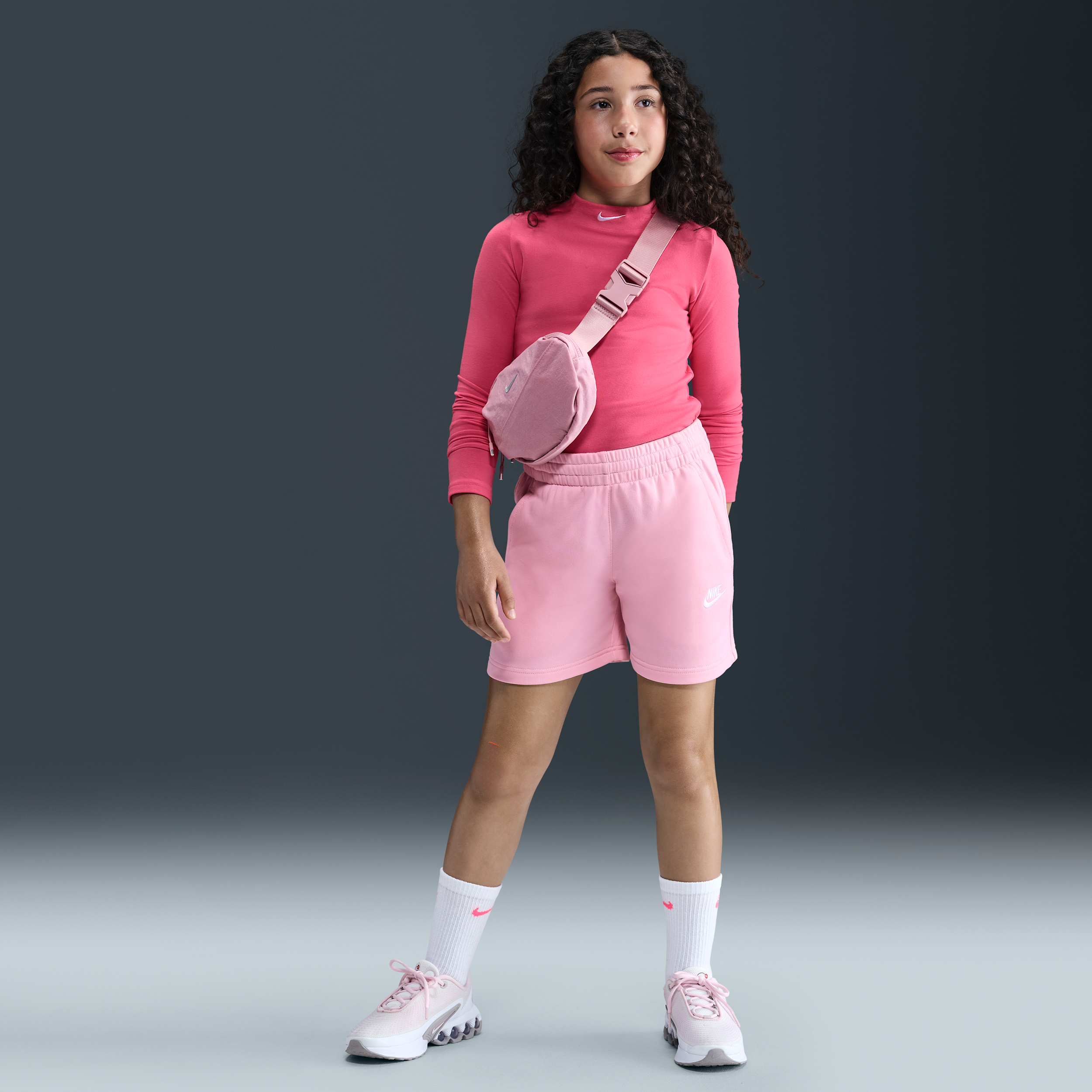 Nike Sportswear Club Fleece Older Kids (Girls) 13cm (approx.) French Terry Shorts - Pink - Cotton/Polyester