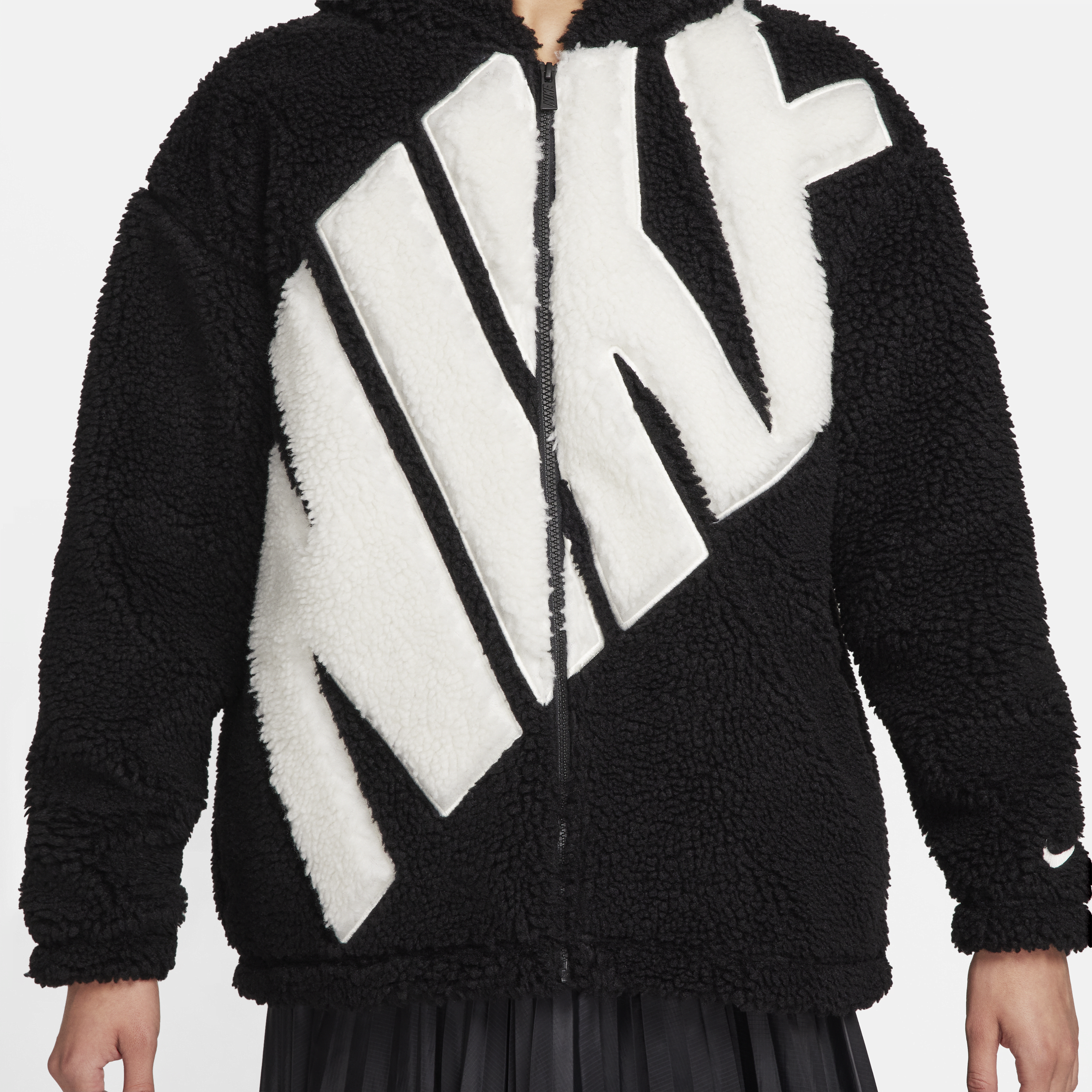 Nike Sportswear hoogpolig fleecejack met logo voor dames Zwart