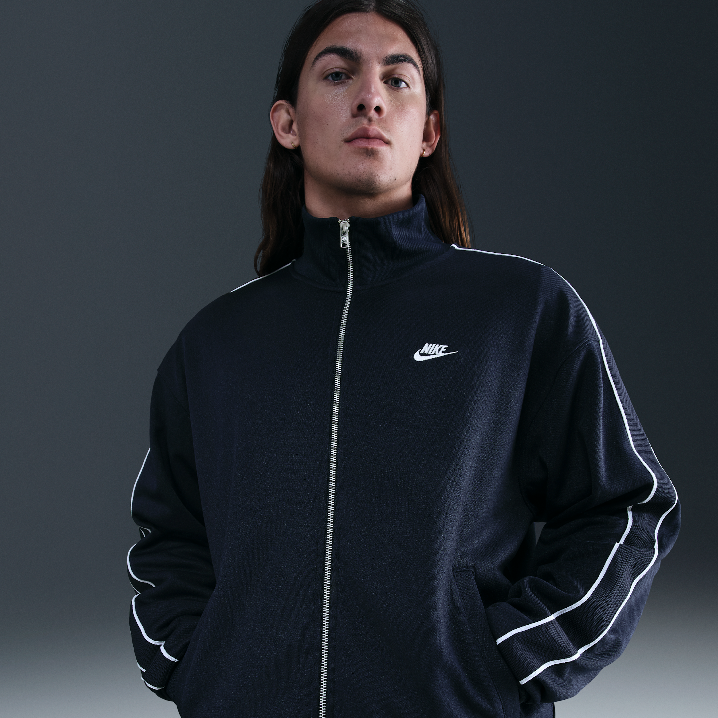 Nike Club Mens Oversized Knit Tracksuit Jacket - Blue - Cotton/Polyester