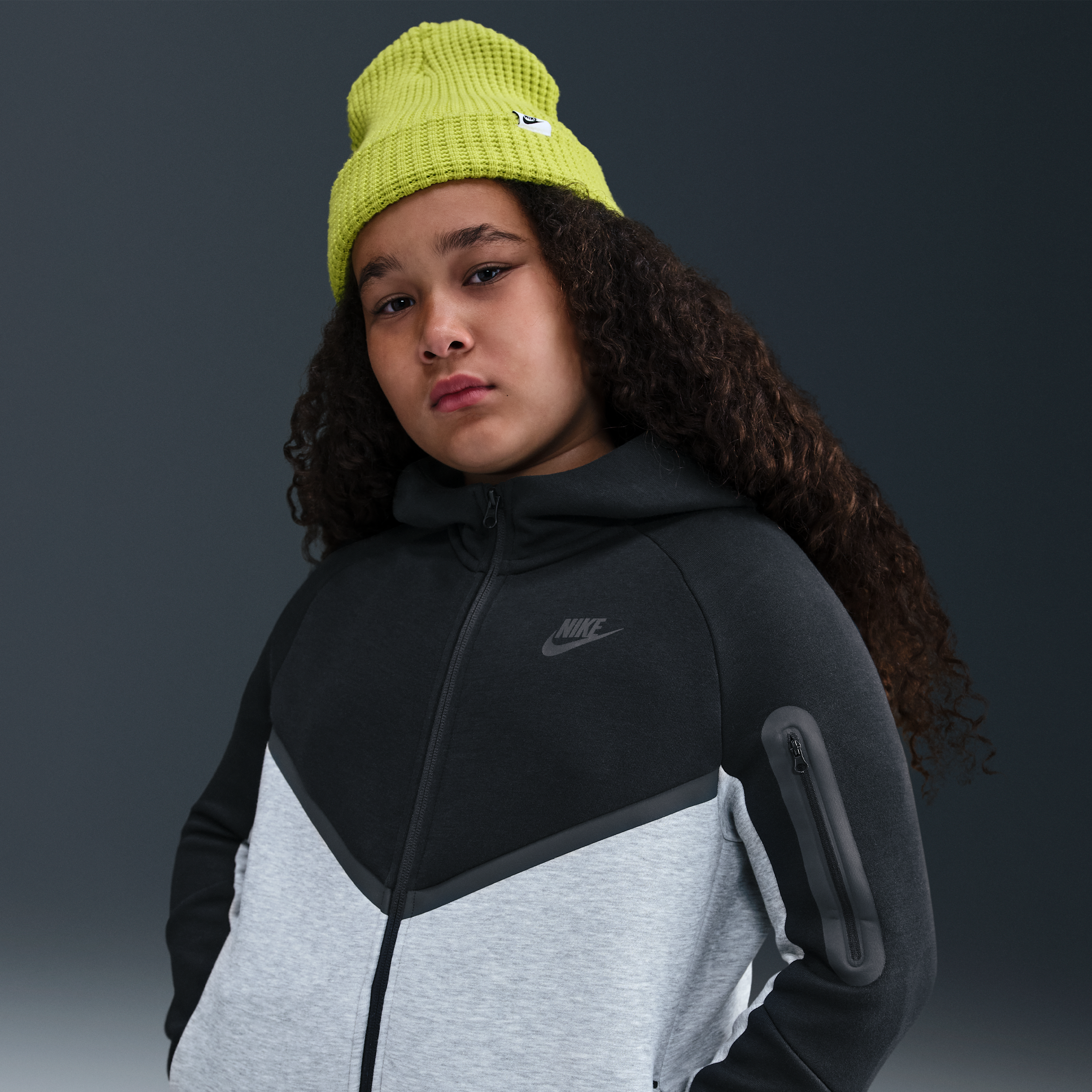 Nike Tech Fleece Older Kids Full-Zip Hoodie (Extended Size) - Grey - Cotton/Polyester