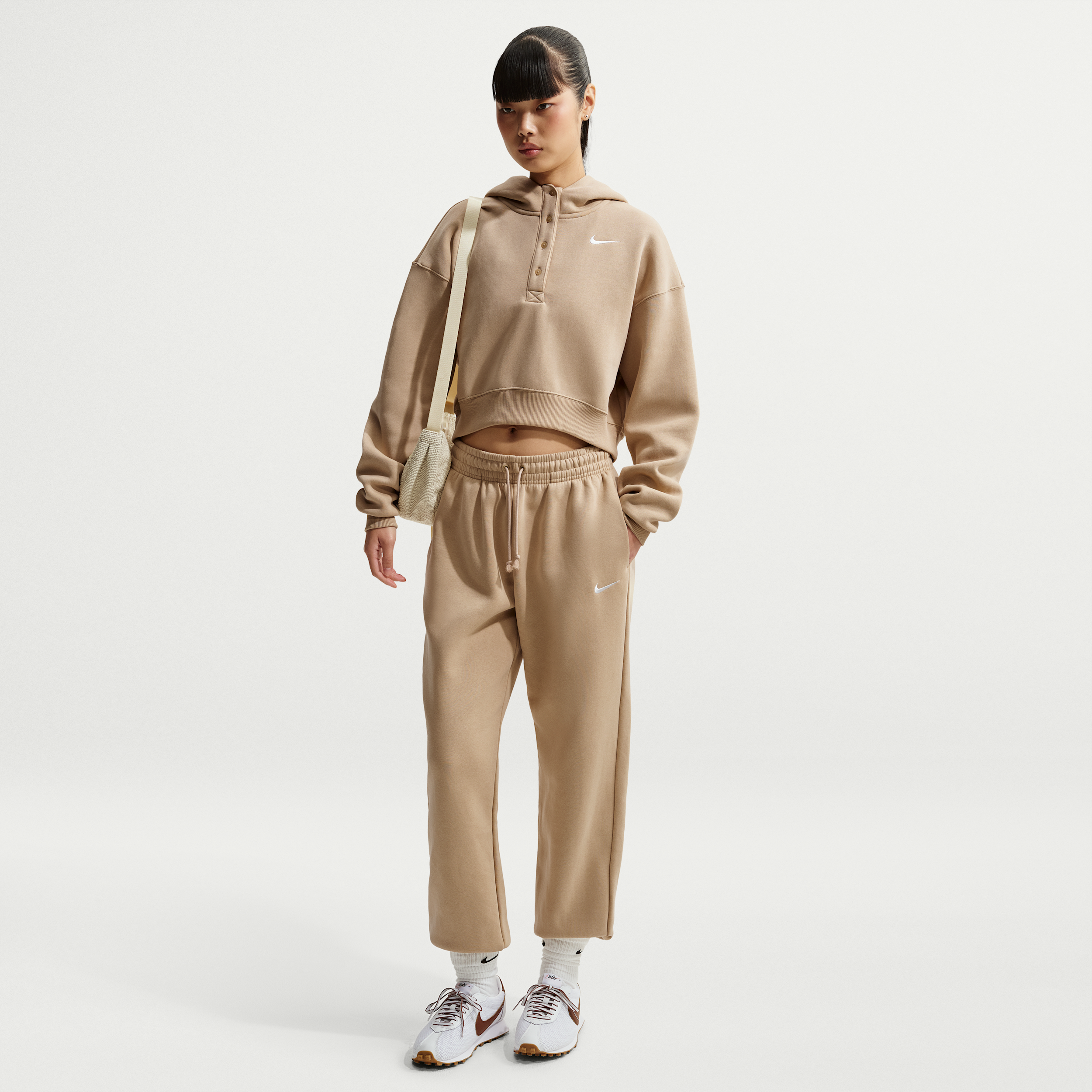 Nike Phoenix Fleece Womens High-Waisted Oversized Tracksuit Bottoms - Brown - Cotton/Polyester