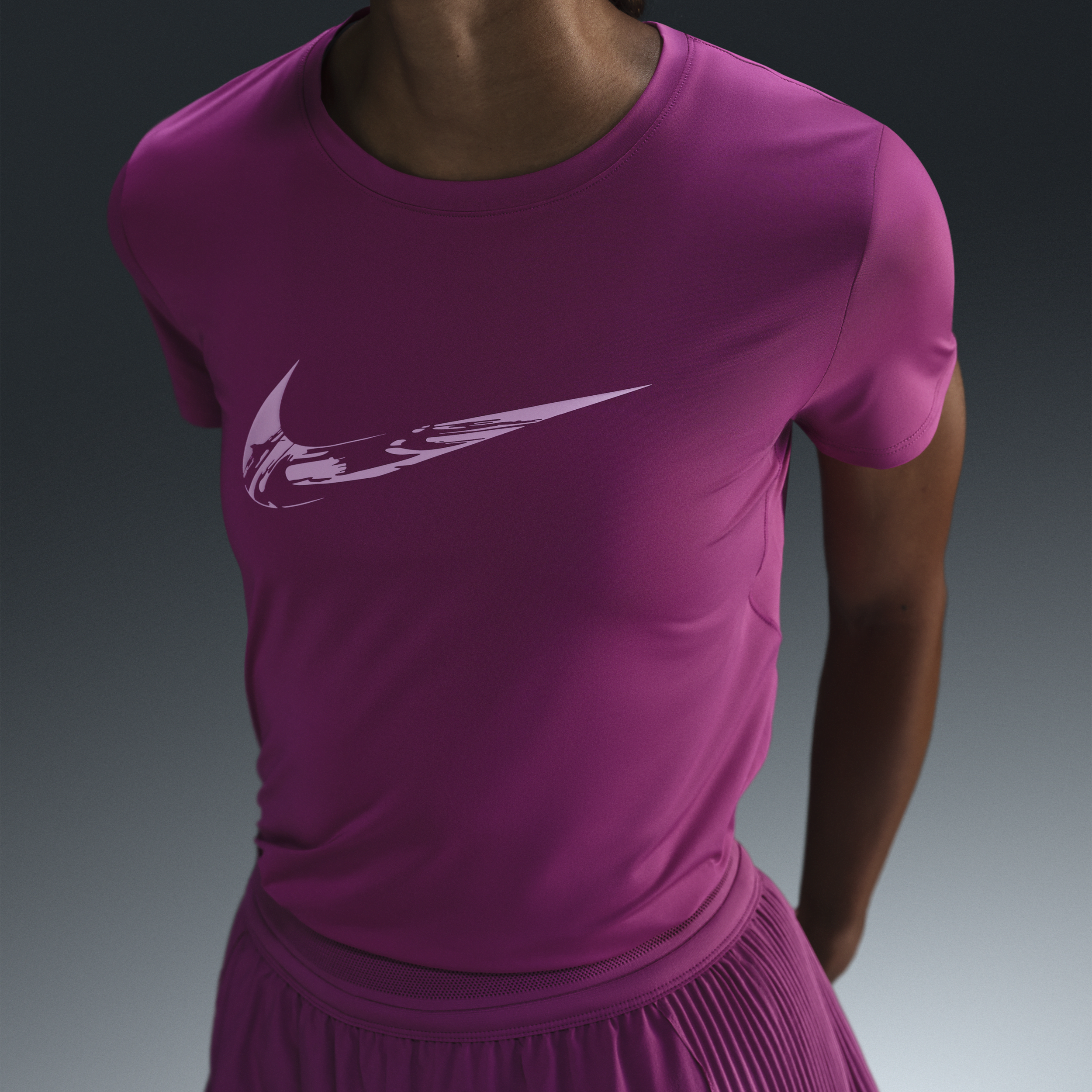 Haut de running à motif et manches courtes Dri-FIT Nike One pour femme - Pourpre