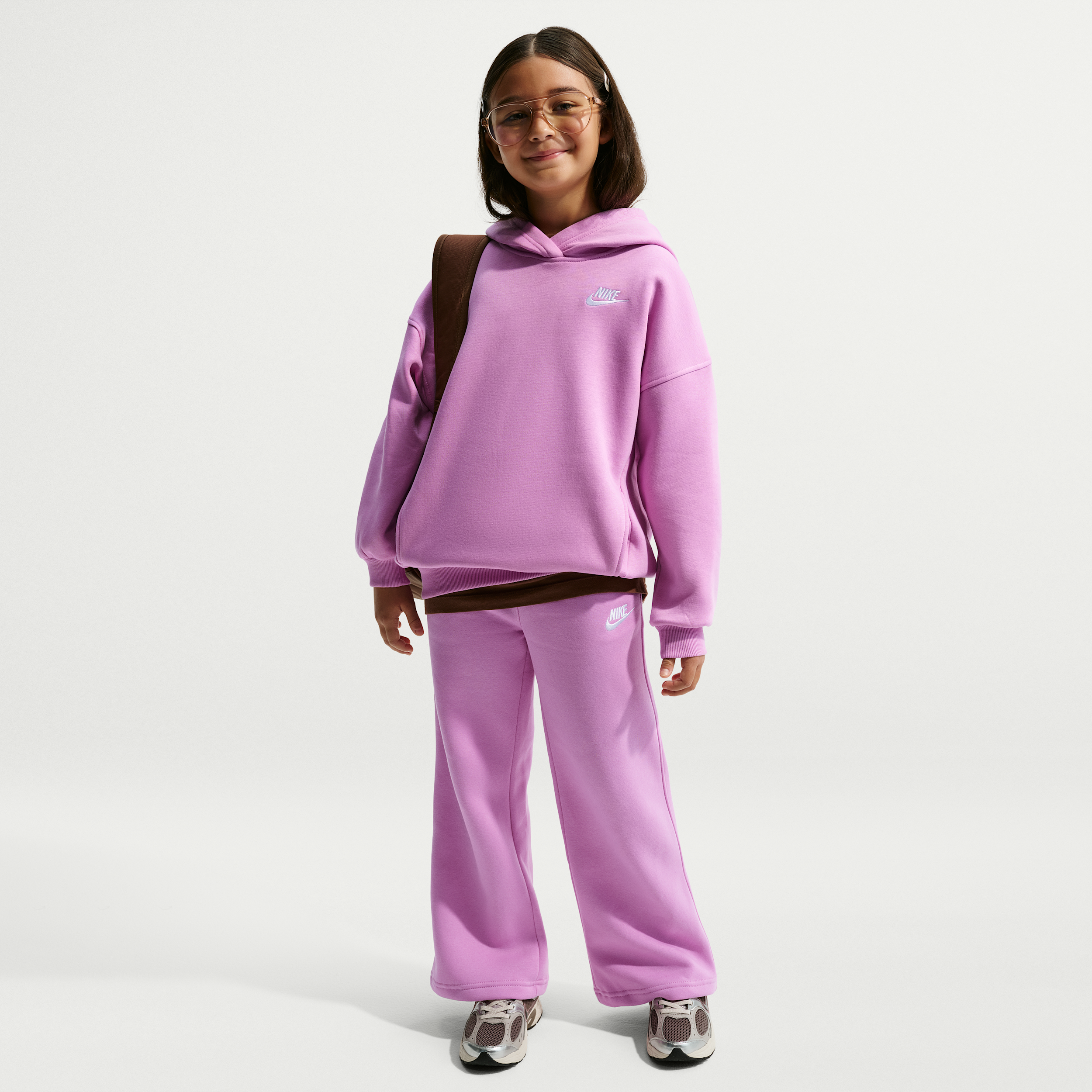Nike Club Fleece Girls Wide-Leg Trousers - Purple - Fleece